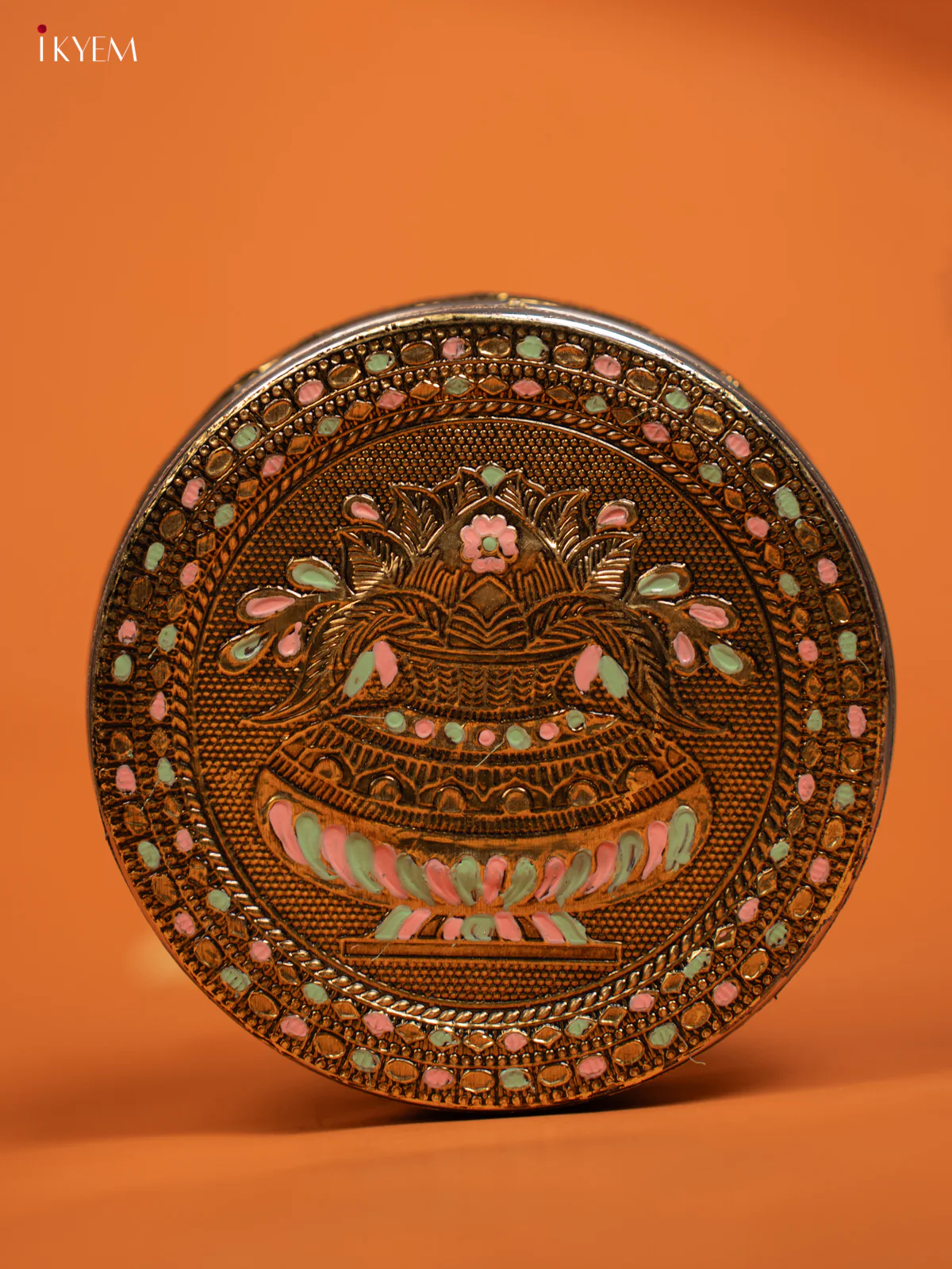 Elegant Round Dabba With Meenakari kalasam Design - KF06120 - Image 2