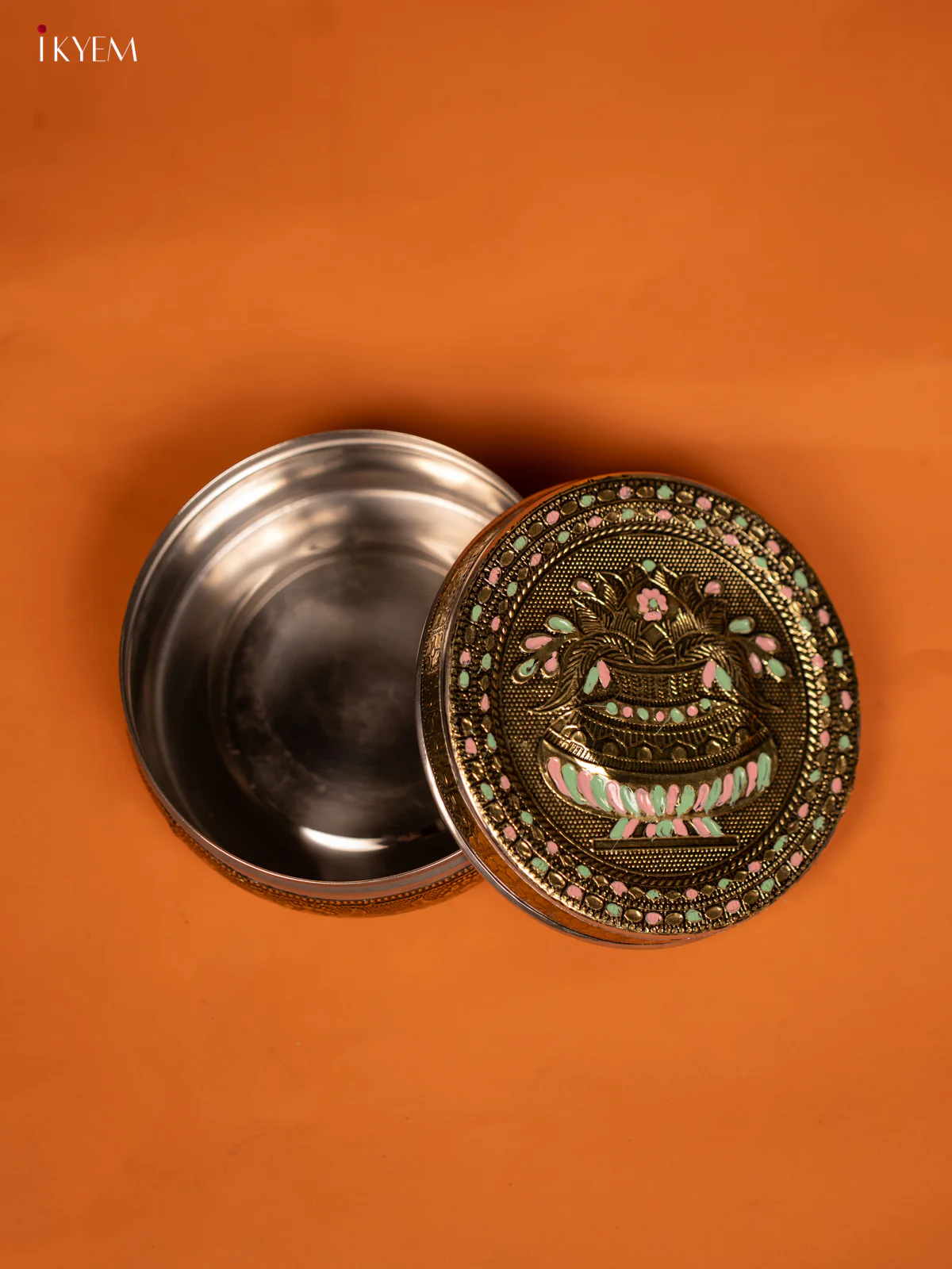 Elegant Round Dabba With Meenakari kalasam Design - KF06120 - Image 3