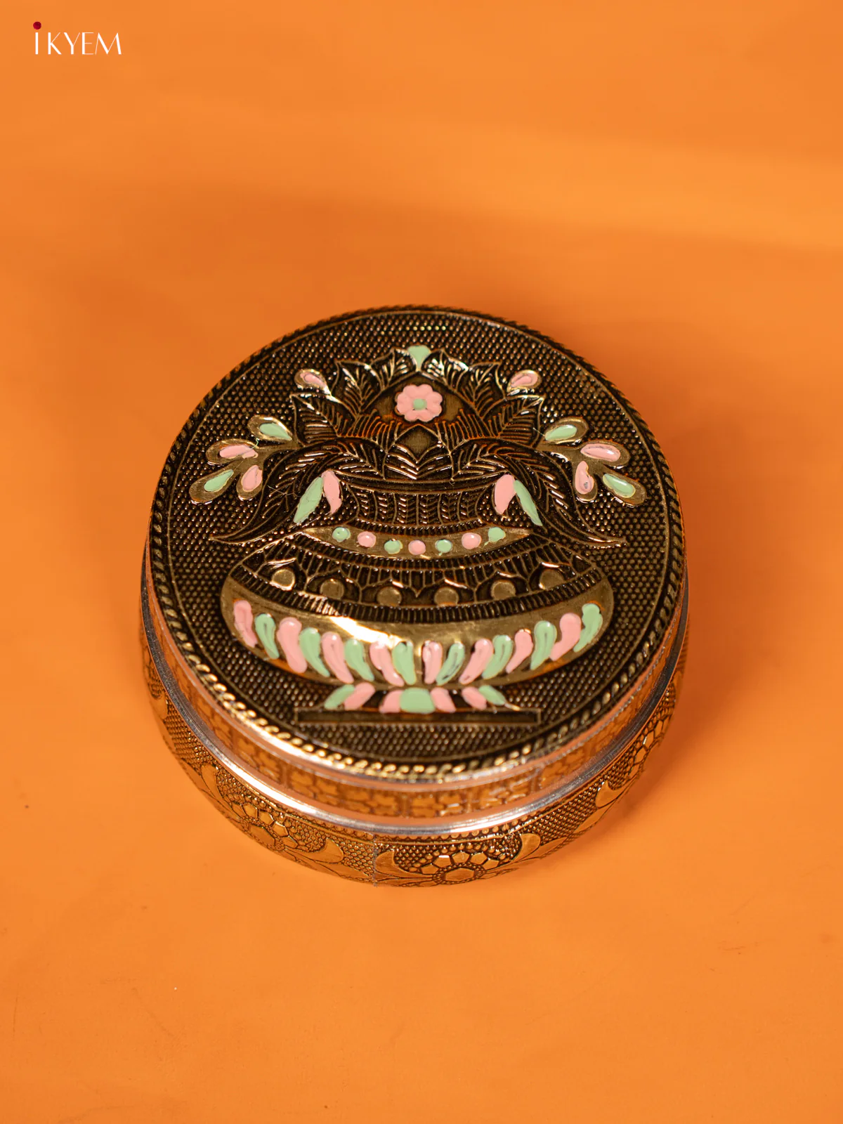 Kalasam Design Oxidised Meenakari Steel Dabba - (4×4) Inch - KF06122