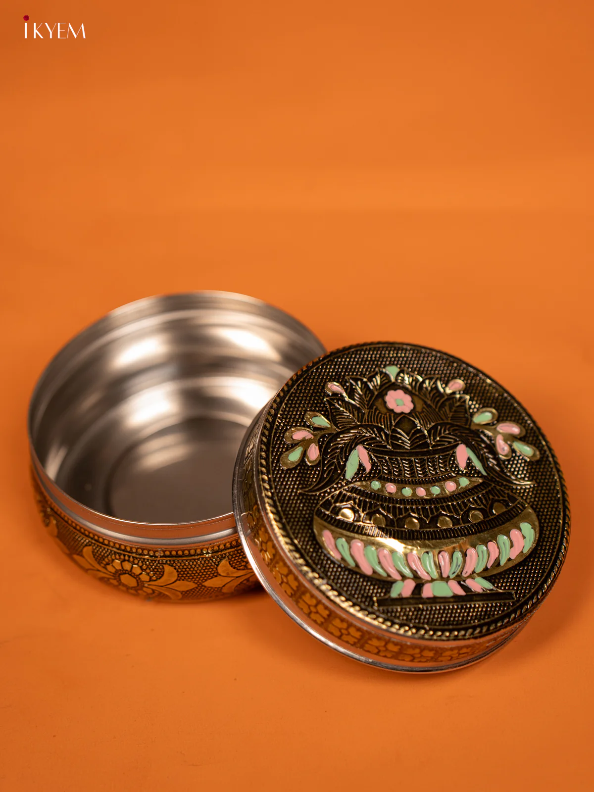 Kalasam Design Oxidised Meenakari Steel Dabba - (4×4) Inch - KF06122 - Image 4