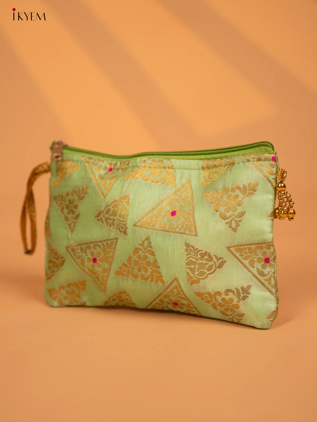 Elegant Light Green Brocade Purse with Gold Motifs - KD09119 - Image 8