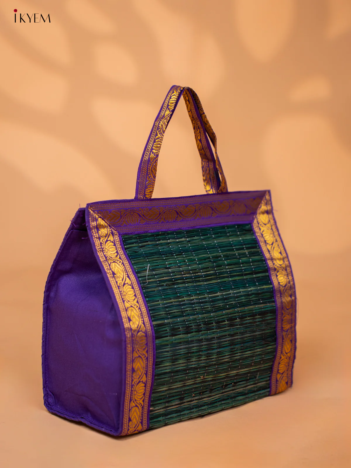 Handwoven Korai Grass Bags with Banarasi Borders - KB11121 - Image 2