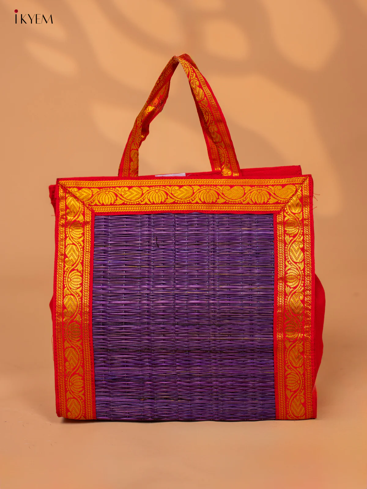 Handwoven Korai Grass Bags with Banarasi Borders - KB11121 - Image 6