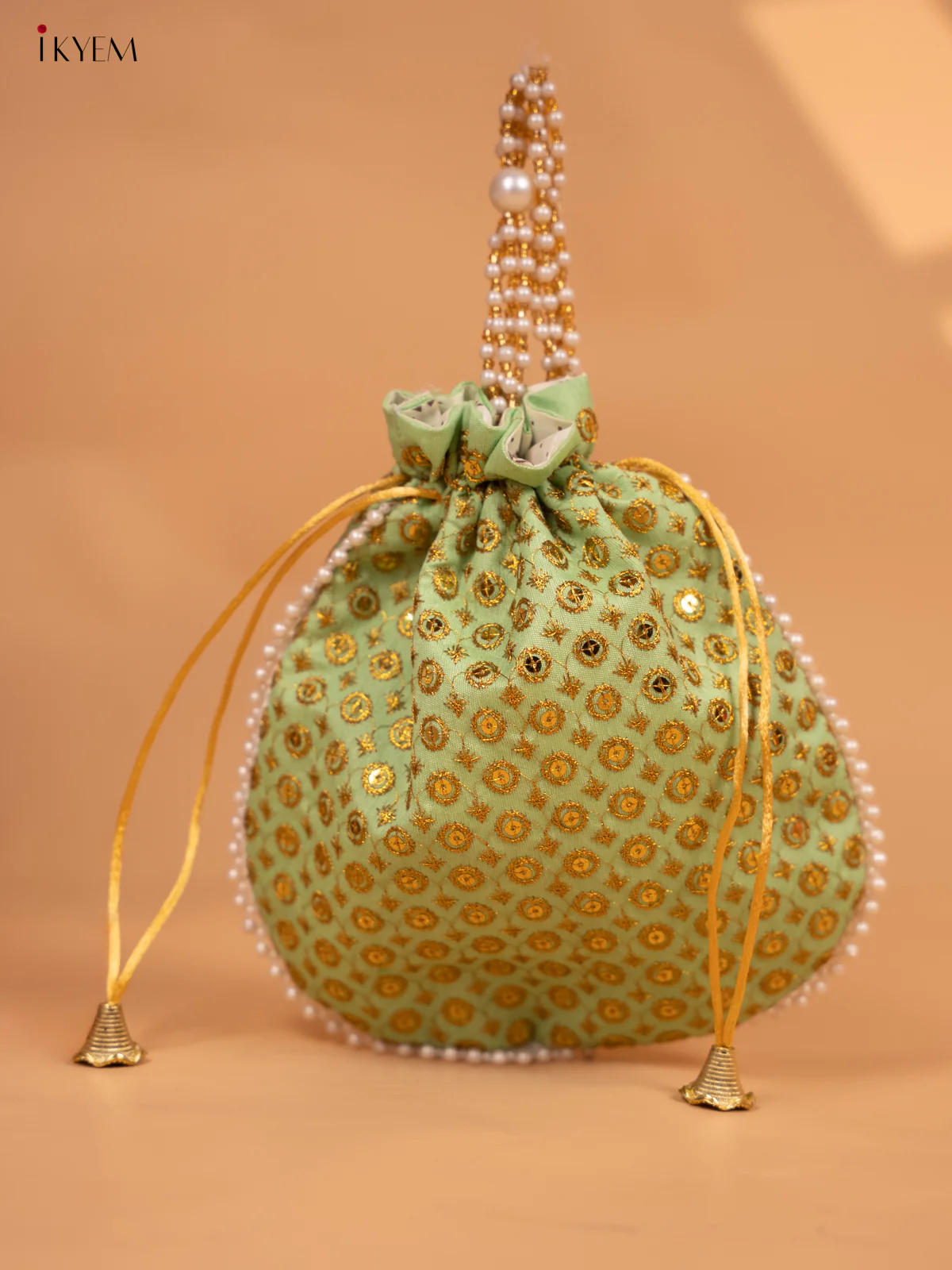 Potli bags with gold Zari work & Beaded Handle - KC29127 - Image 3