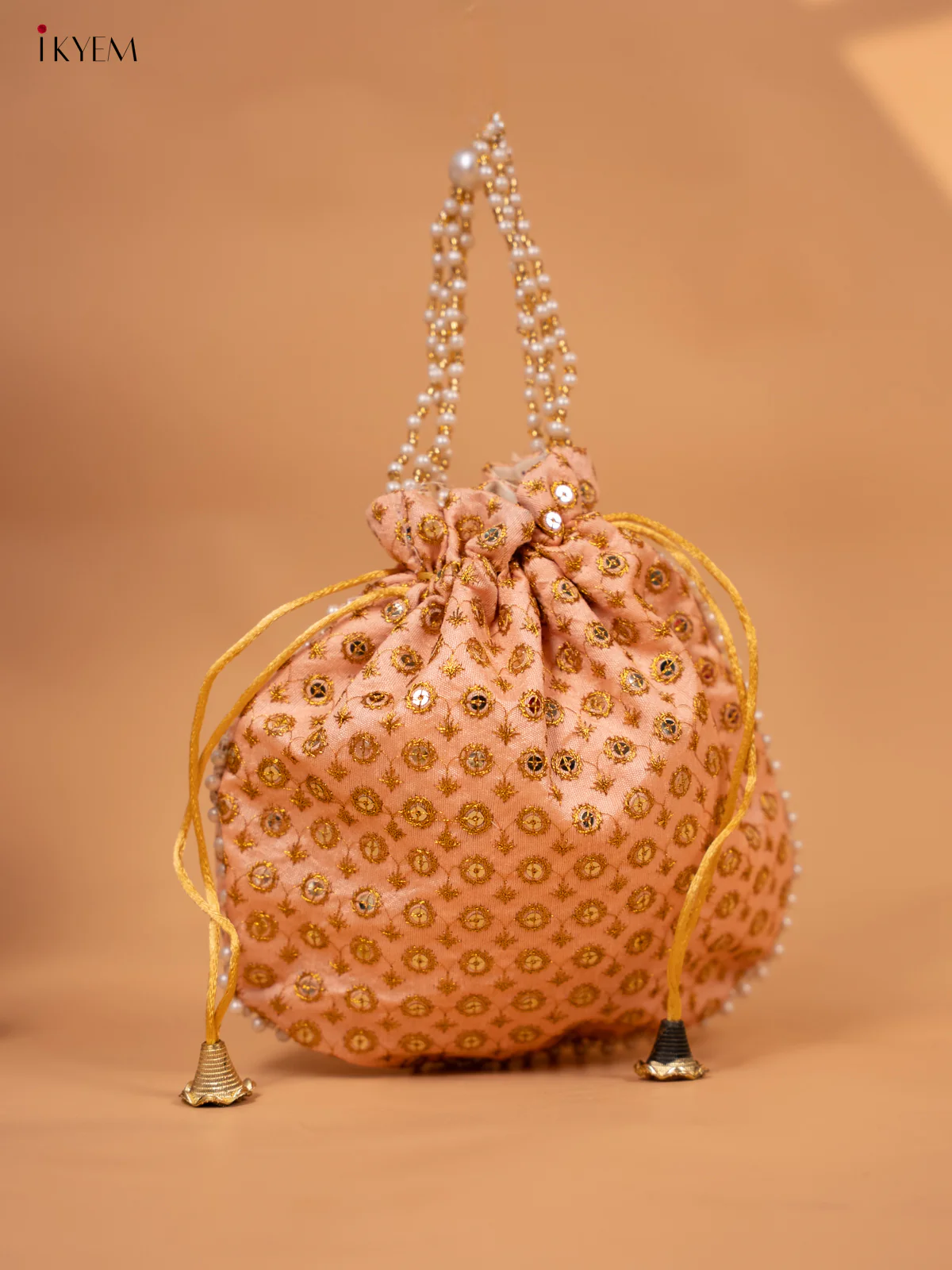 Potli bags with gold Zari work & Beaded Handle - KC29127 - Image 4