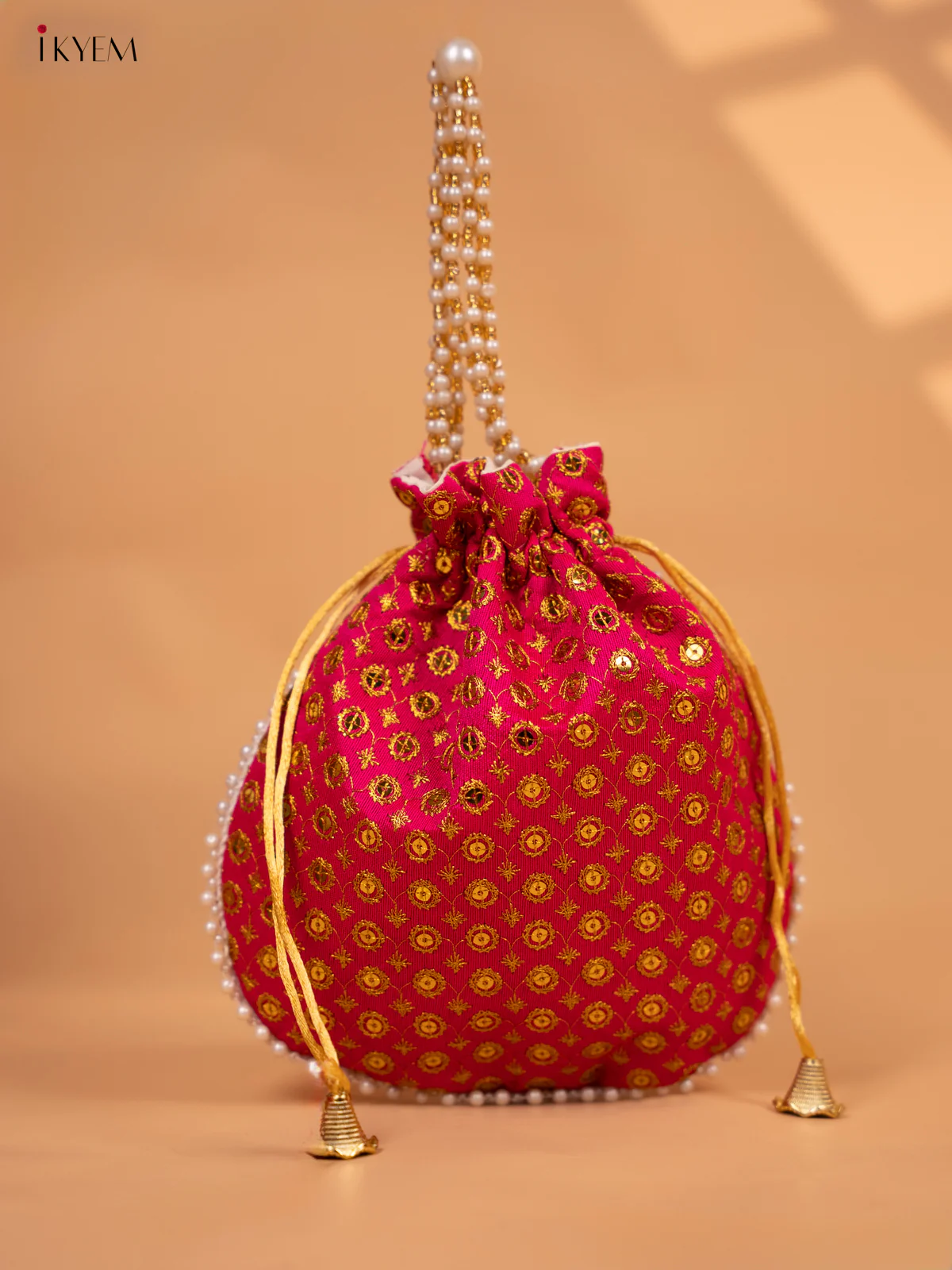 Potli bags with gold Zari work & Beaded Handle - KC29127 - Image 5