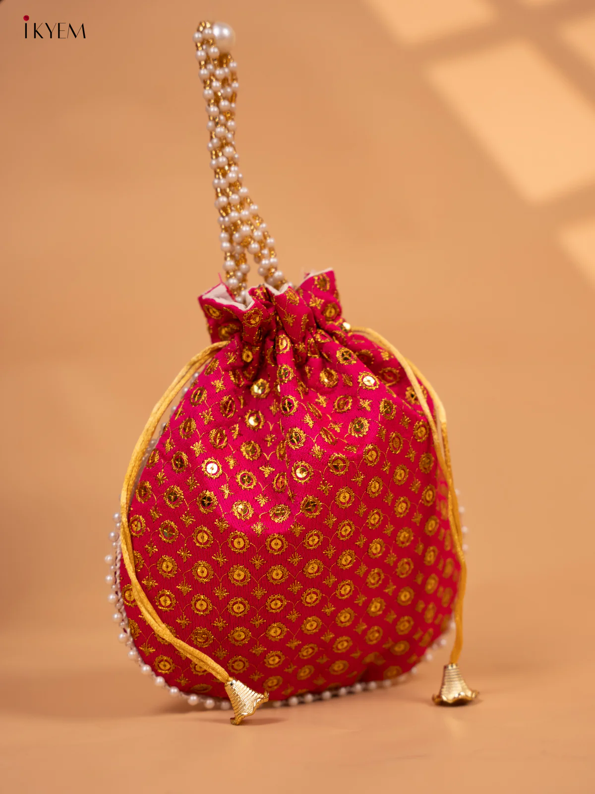 Potli bags with gold Zari work & Beaded Handle - KC29127 - Image 6