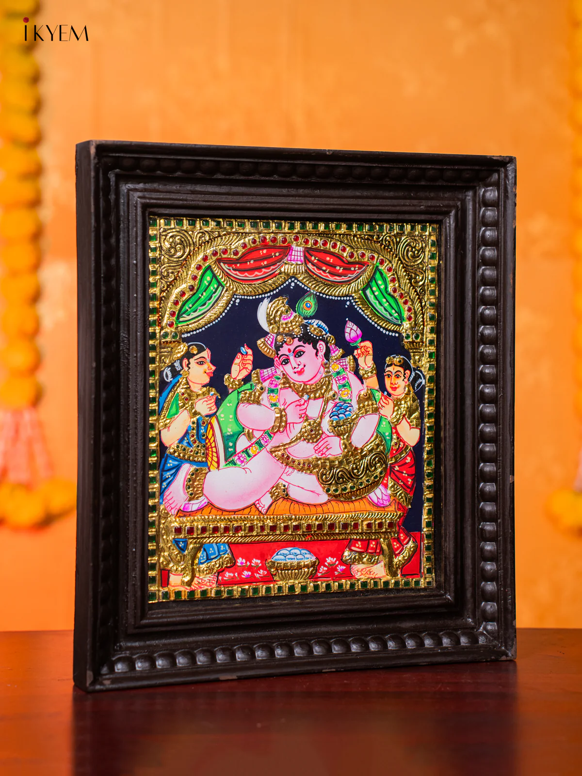 Baby Krishna with Gopikas Tanjore Painting - (15×13) Inch - KJ03200 - Image 4