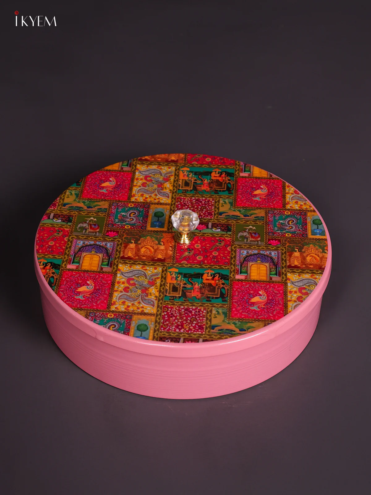 Elegant Metal Masala Storage Box - Baby Pink - 8 Inch - KJ30123