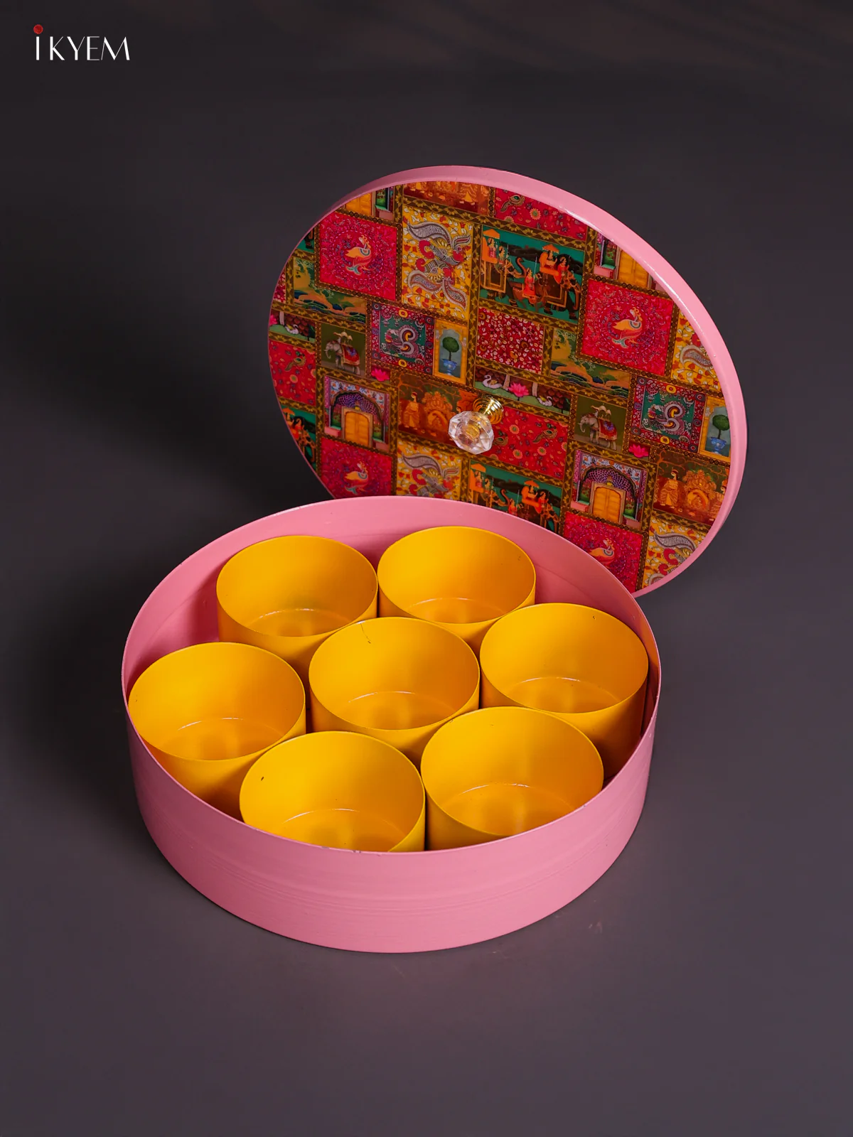 Elegant Metal Masala Storage Box - Baby Pink - 8 Inch - KJ30123 - Image 2