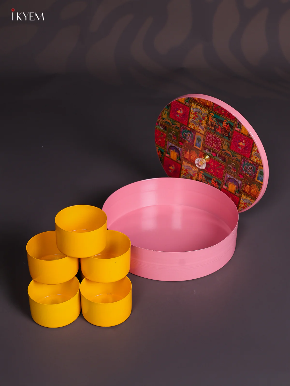 Elegant Metal Masala Storage Box - Baby Pink - 8 Inch - KJ30123 - Image 3