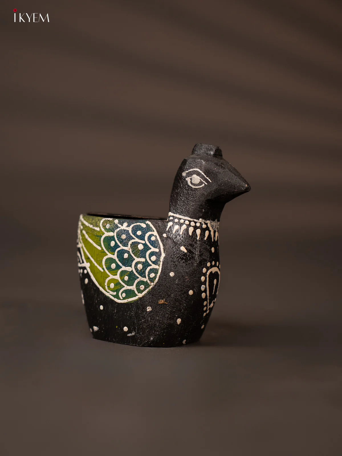 Black & Green Hand Painted Wooden Duck Shaped Candle Holder - KH02113