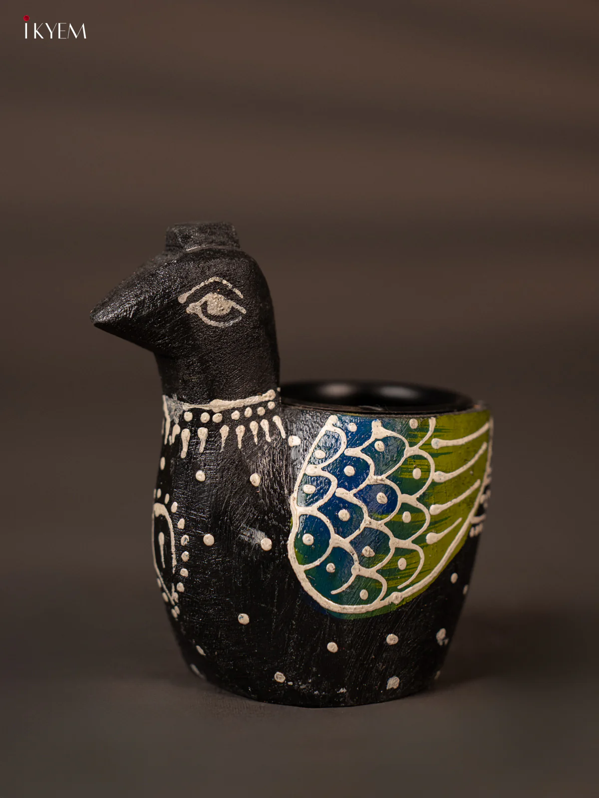 Black & Green Hand Painted Wooden Duck Shaped Candle Holder - KH02113 - Image 2