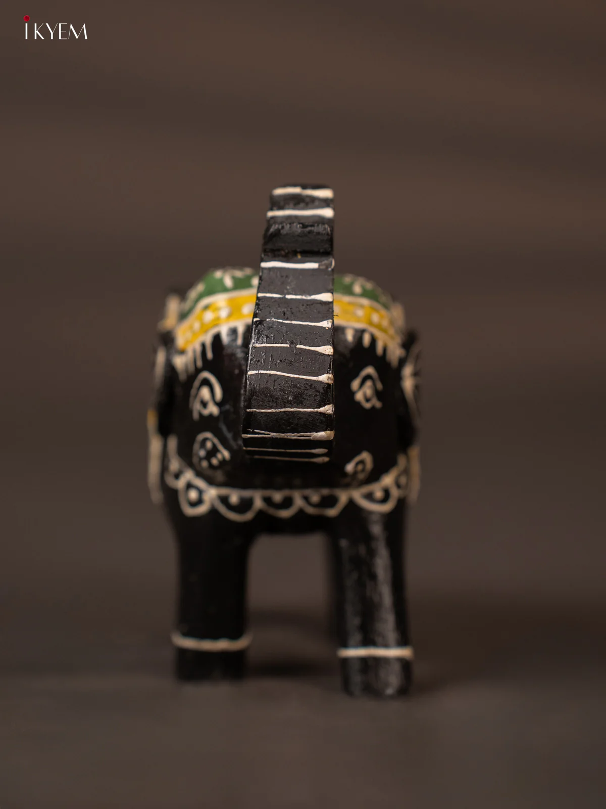 Black & Green Hand Painted Wooden Elephant Shaped Candle Holder - KH02121