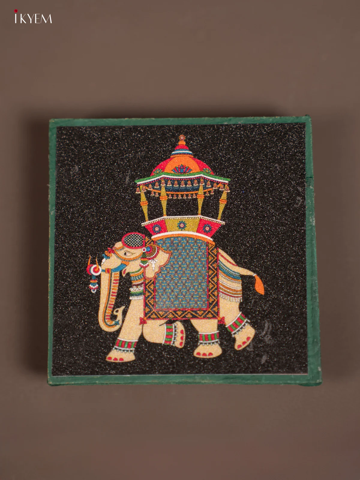 Black Elephant Printed Wooden Manai - KE29147