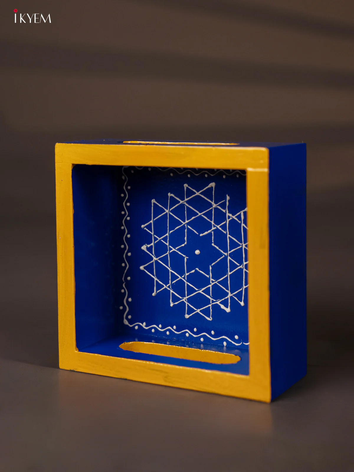 Aishwarya Kolam Hand-Painted Square Wooden Tray - Blue - (5x5) Inch - KH02127 - Image 2