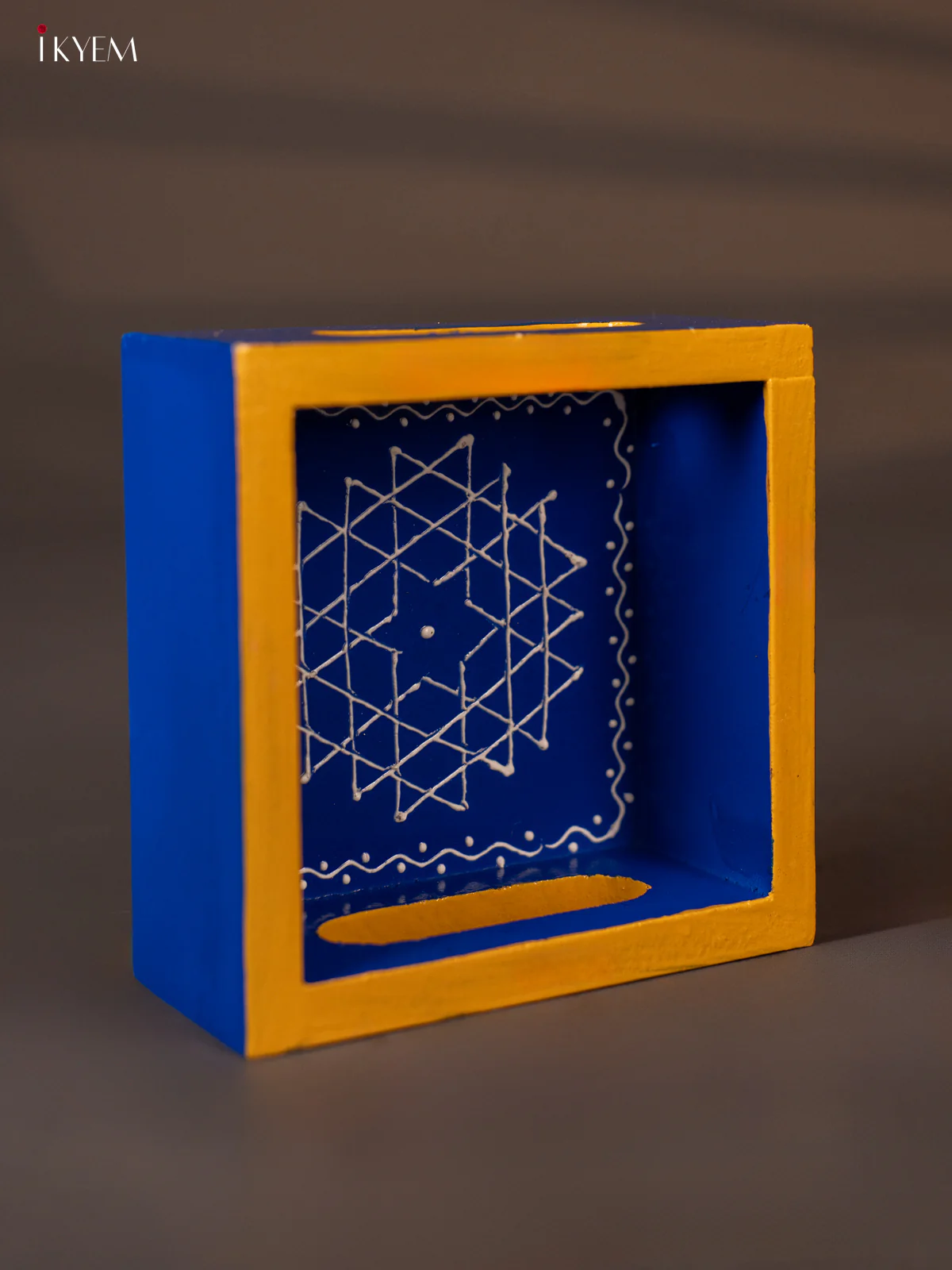 Aishwarya Kolam Hand-Painted Square Wooden Tray - Blue - (5x5) Inch - KH02127 - Image 3