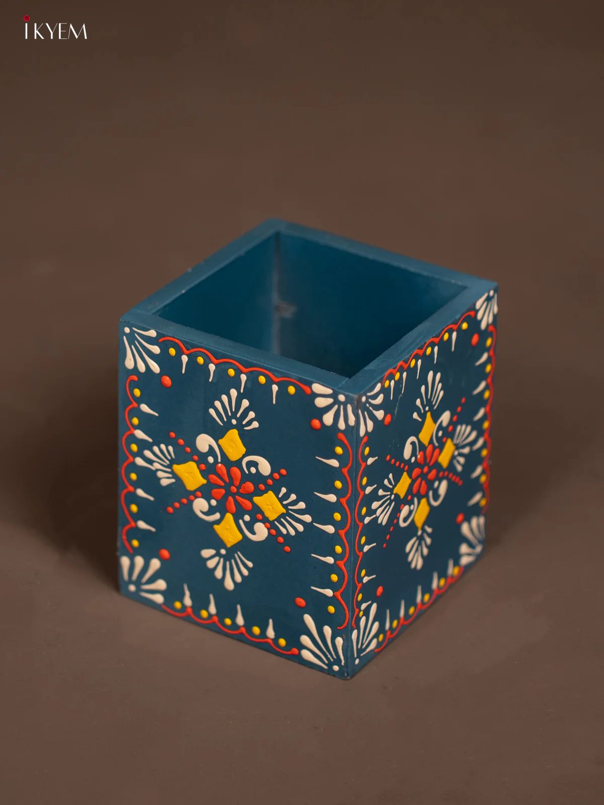 Vibrant Blue Wooden Hand Painted Pen Stand - KF07137 - Image 2