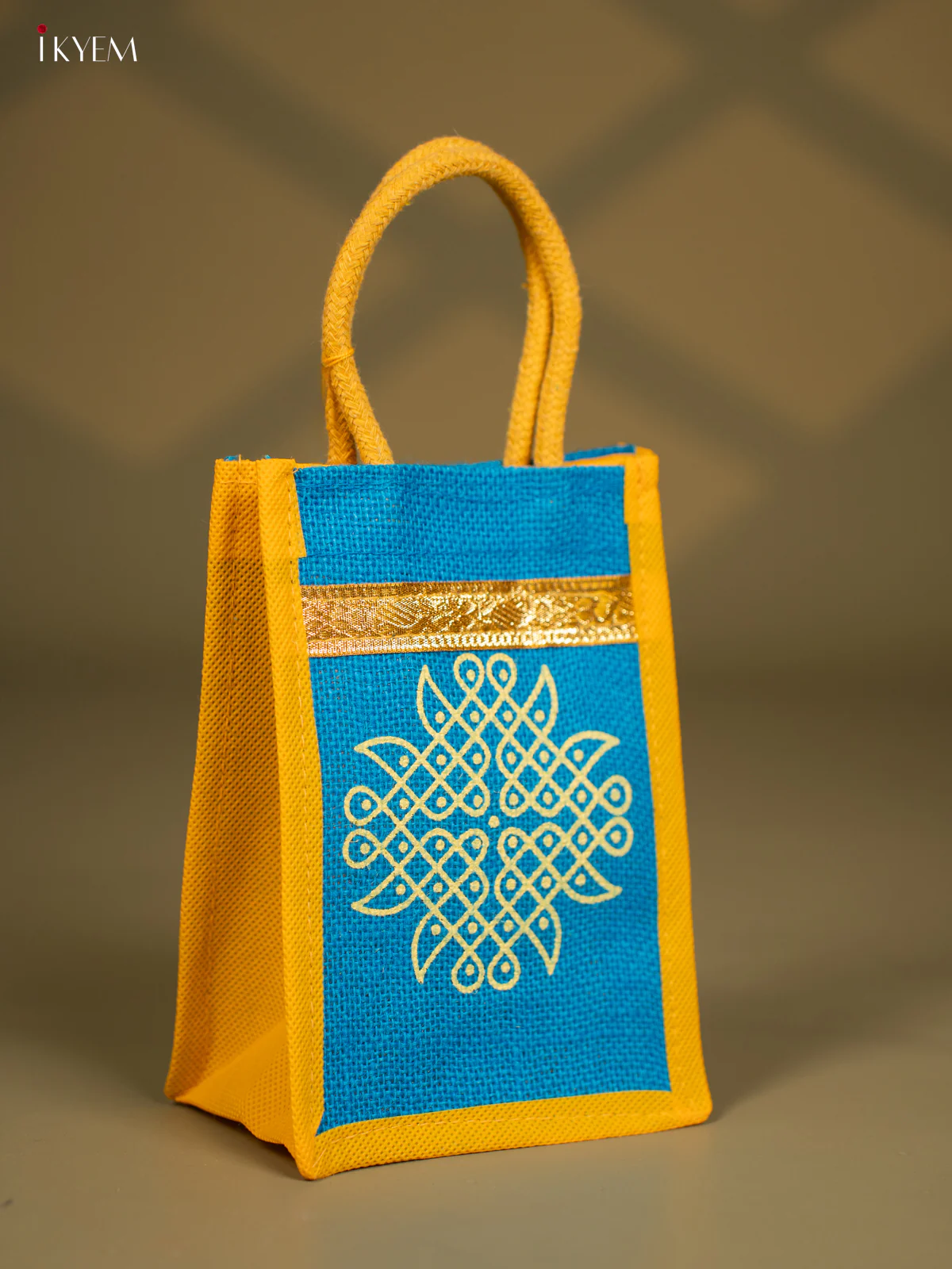 Kolam Design Printed Blue Jute Bags - KG04183 - Image 2