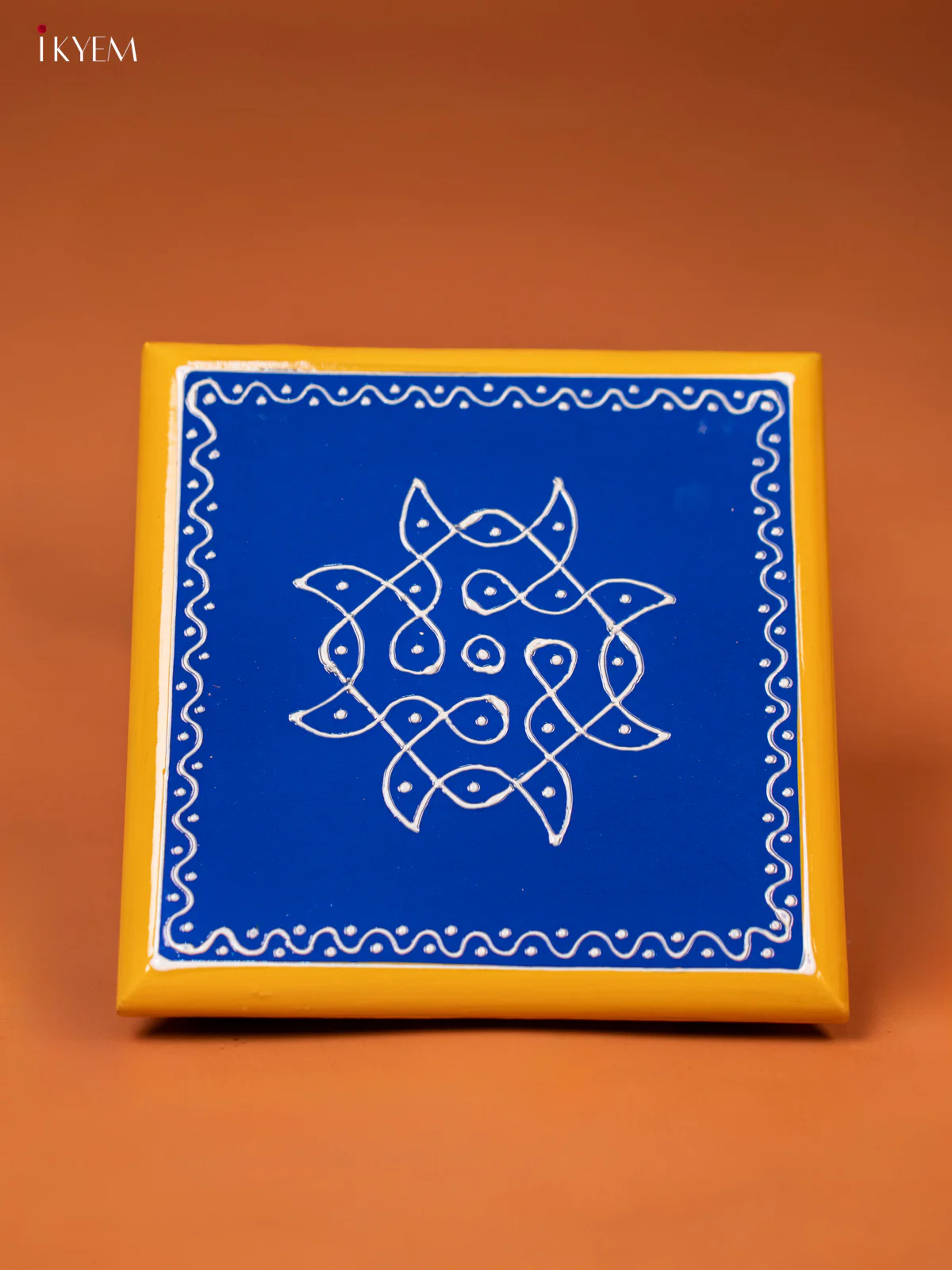 Traditional Blue Wooden Manai with Hand-Painted Kolam - KE27115