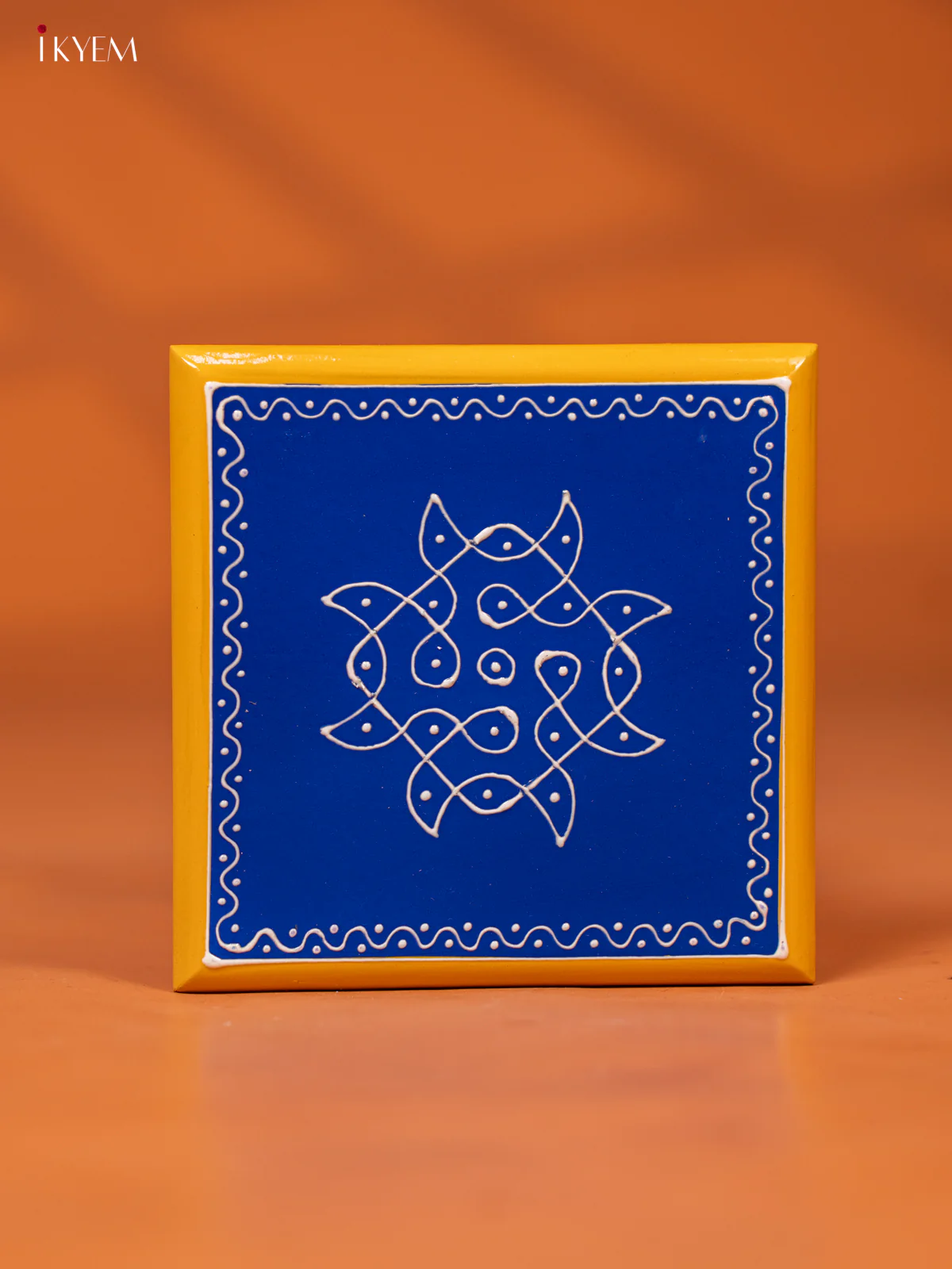 Traditional Blue Wooden Manai with Hand-Painted Kolam - KE27115 - Image 2