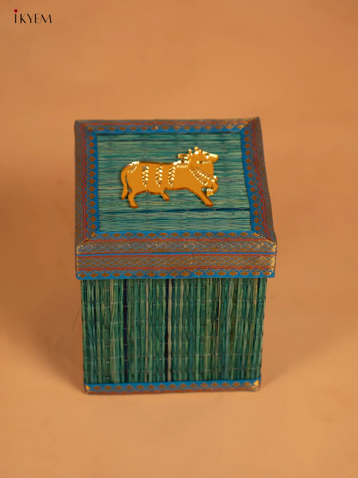 Blue Korai Gift Box with Net Potli & Cow Motif - KB17150 - Image 4