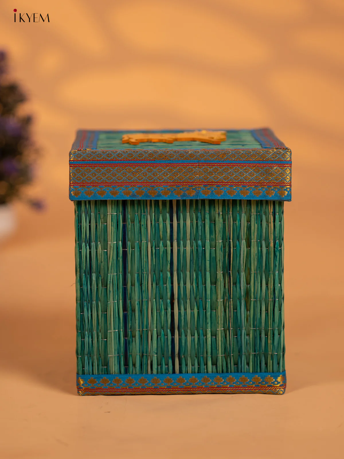 Blue Korai Gift Box with Net Potli & Cow Motif - KB17150 - Image 5
