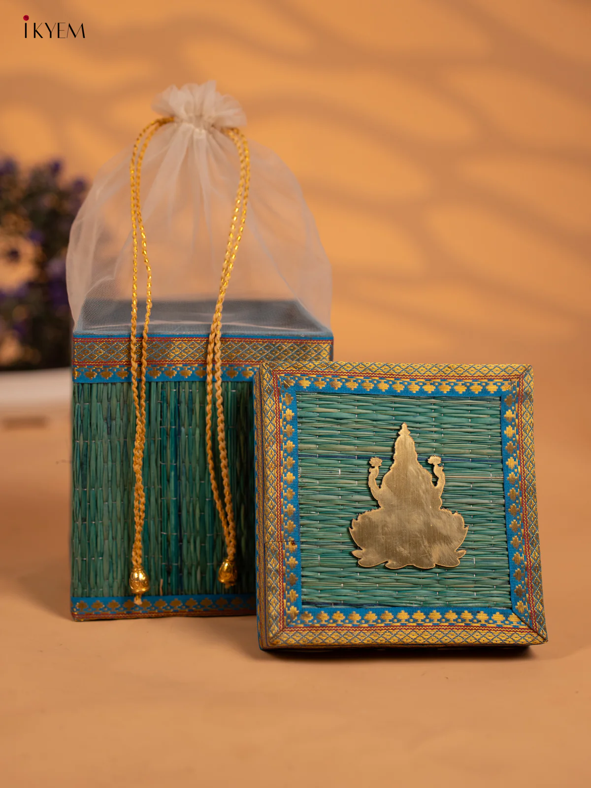 Blue Korai Gift Box with Net Potli - KB17141 - Image 2