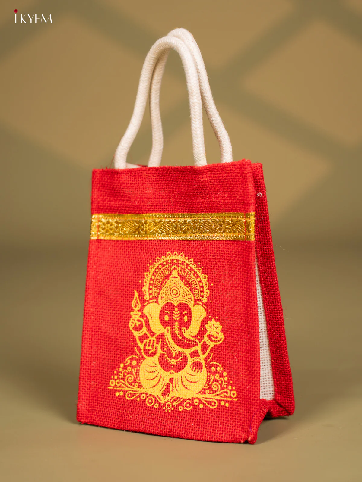 Divine Red Jute Bags With Ganapathy Print - 8 Inch - KG08123 - Image 3