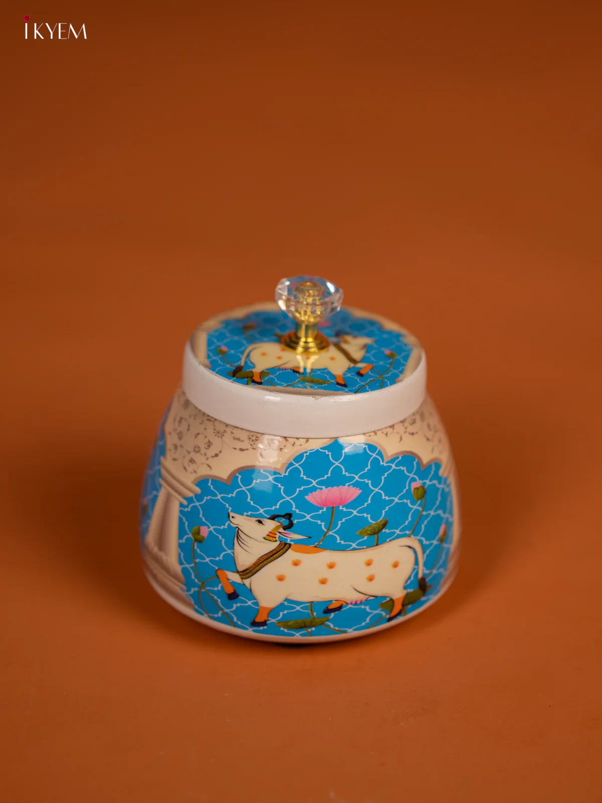 Pichwai Cow Printed Blue Dry Fruits Jars - KF30113