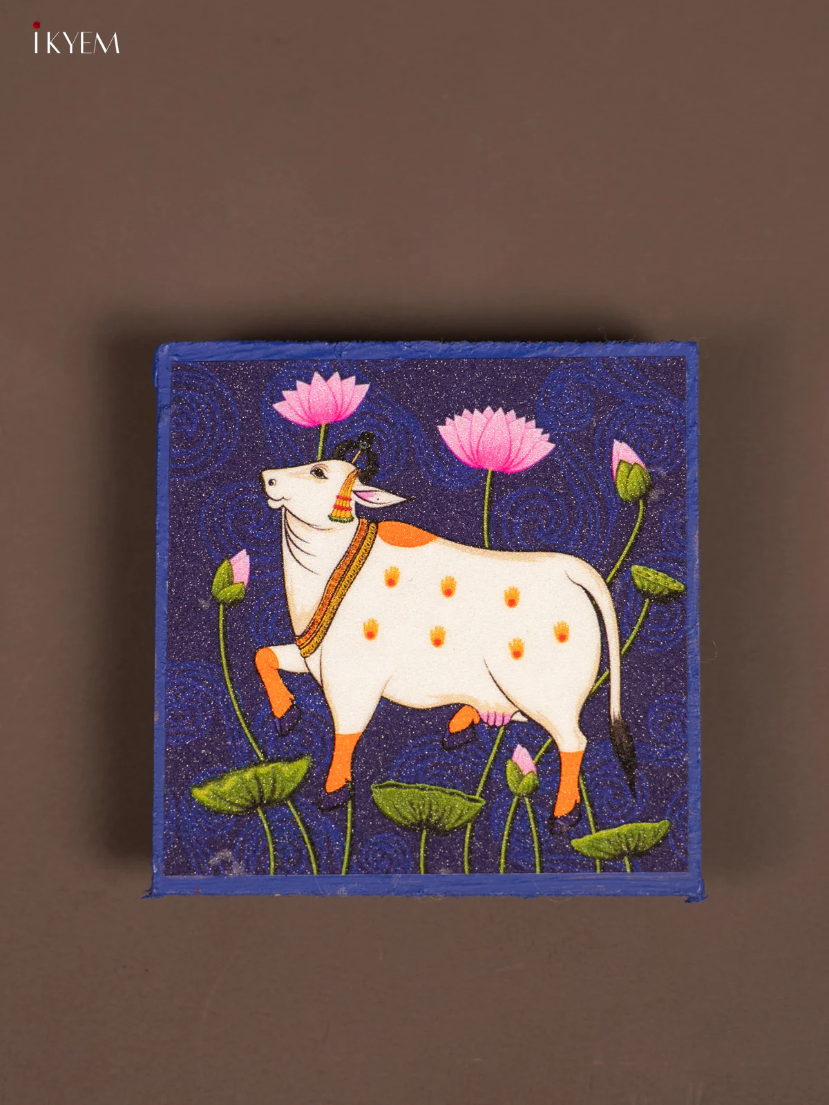 Blue Pichwai Printed Wooden Manai - KE29139