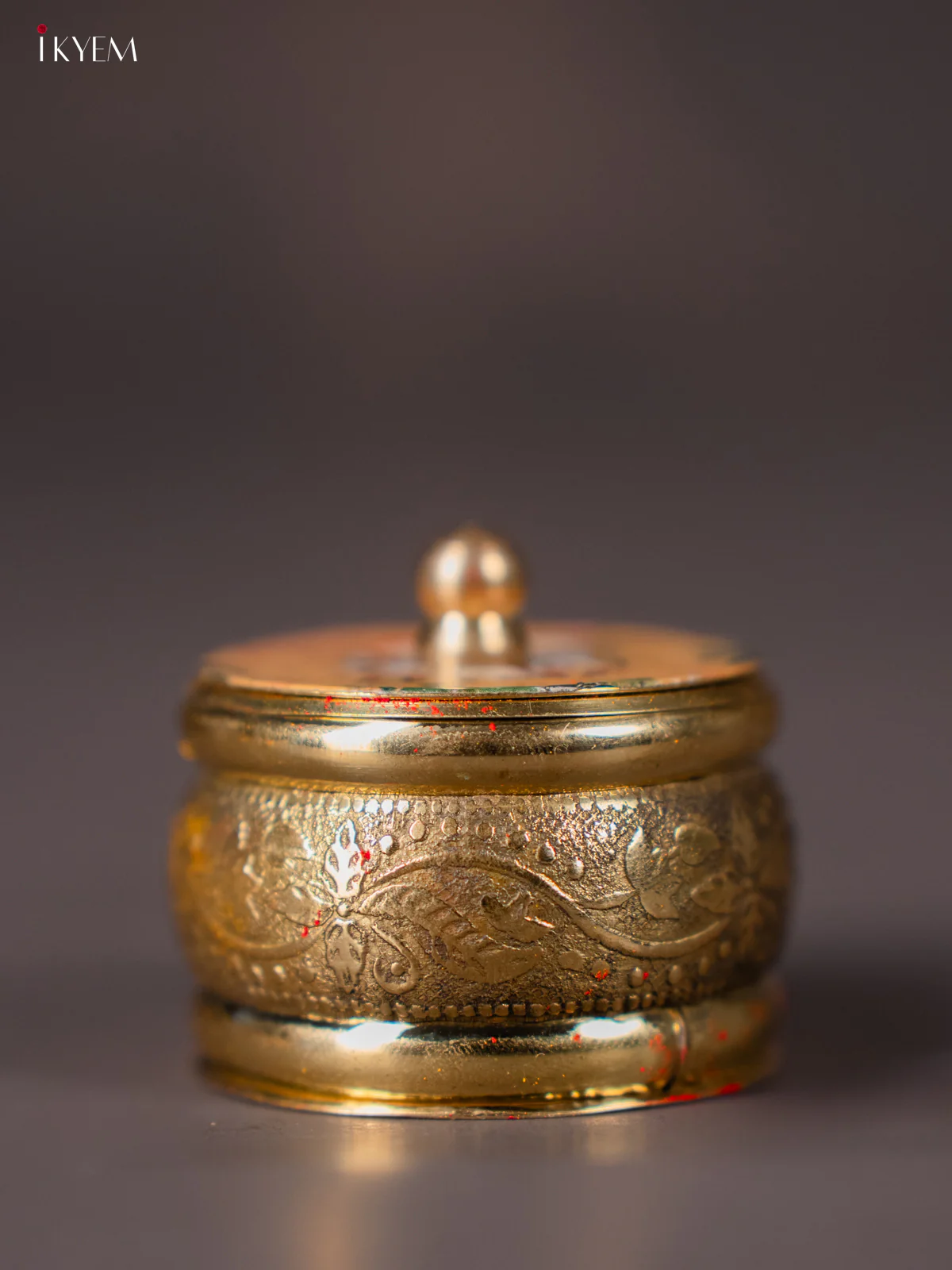 Brass coated Kumkum Holder White Pichwai Cow & Calf Printed Lid - KI01214 - Image 2