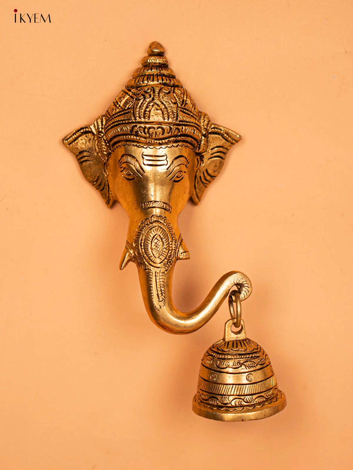 Brass Ganesha Face with Bell - 8 Inch- KD10111