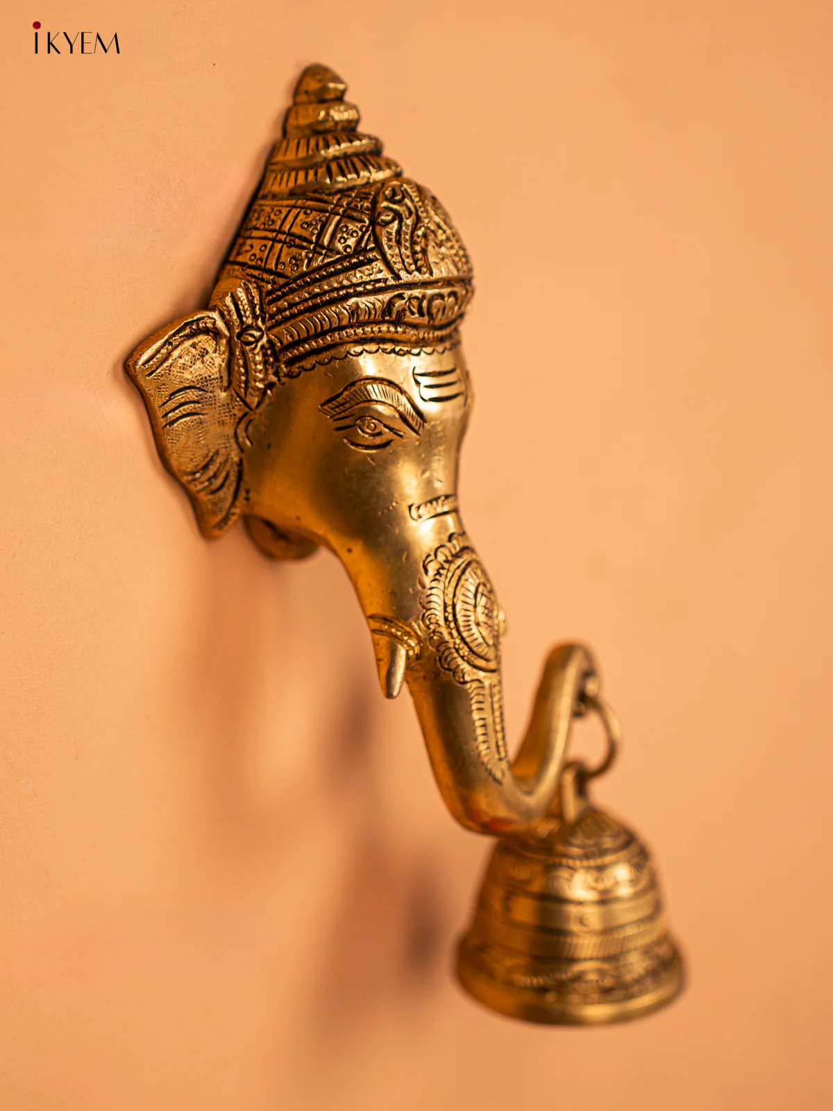 Brass Ganesha Face with Bell - 8 Inch- KD10111 - Image 3