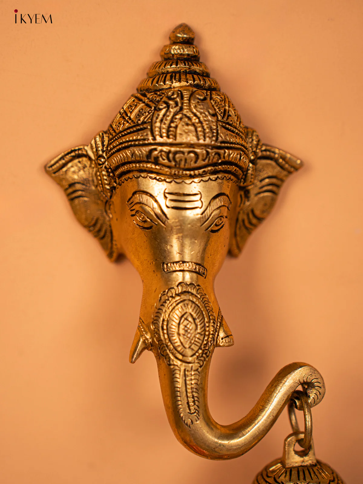 Brass Ganesha Face with Bell - 8 Inch- KD10111 - Image 5