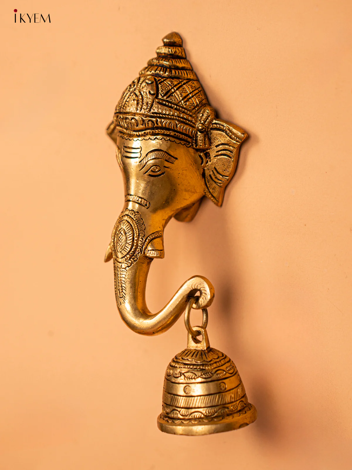 Brass Ganesha Face with Bell - 8 Inch- KD10111 - Image 6