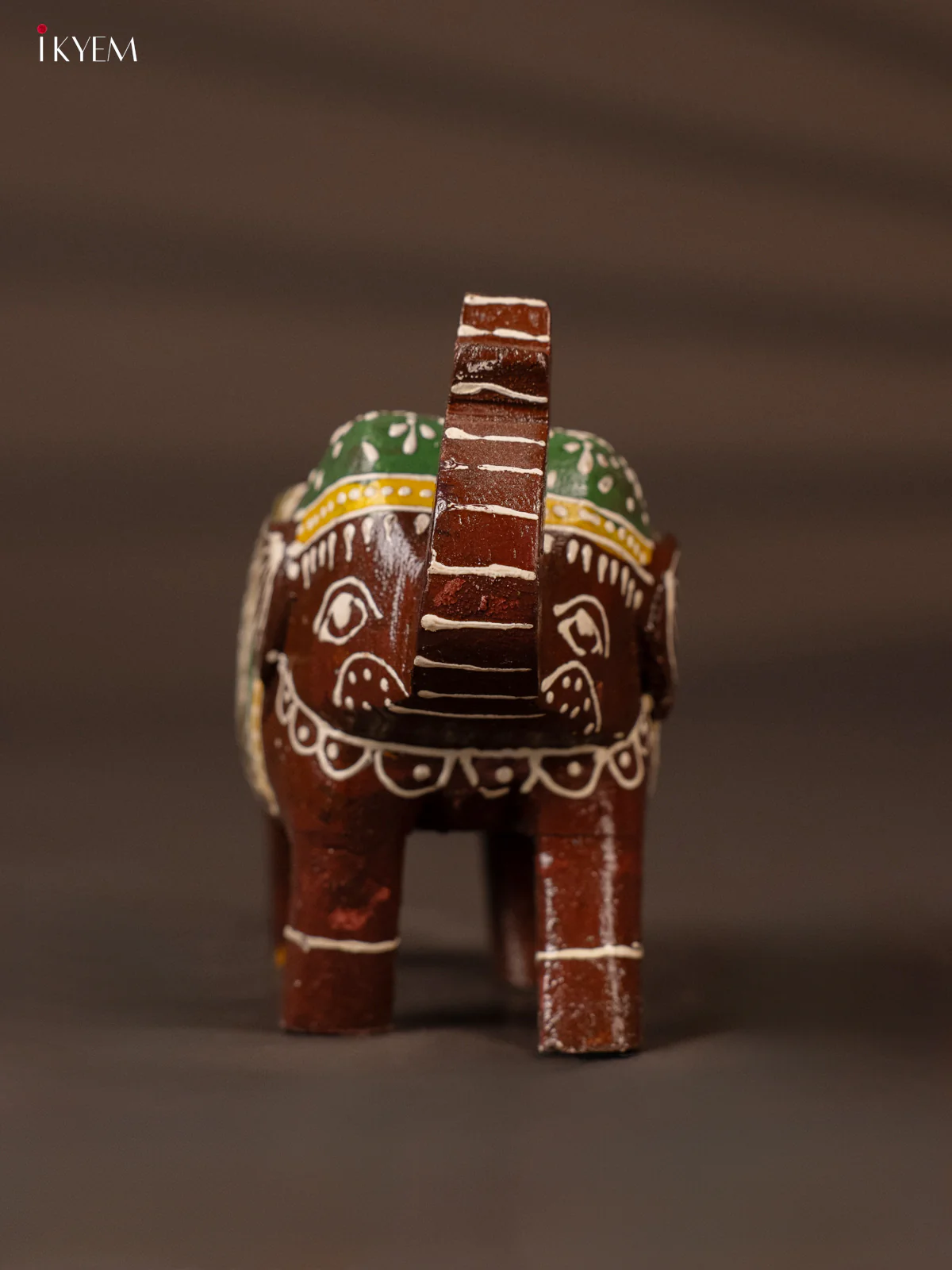 Elegant Brown & Green Hand Painted Wooden Elephant Shaped Candle Holder - KH02123