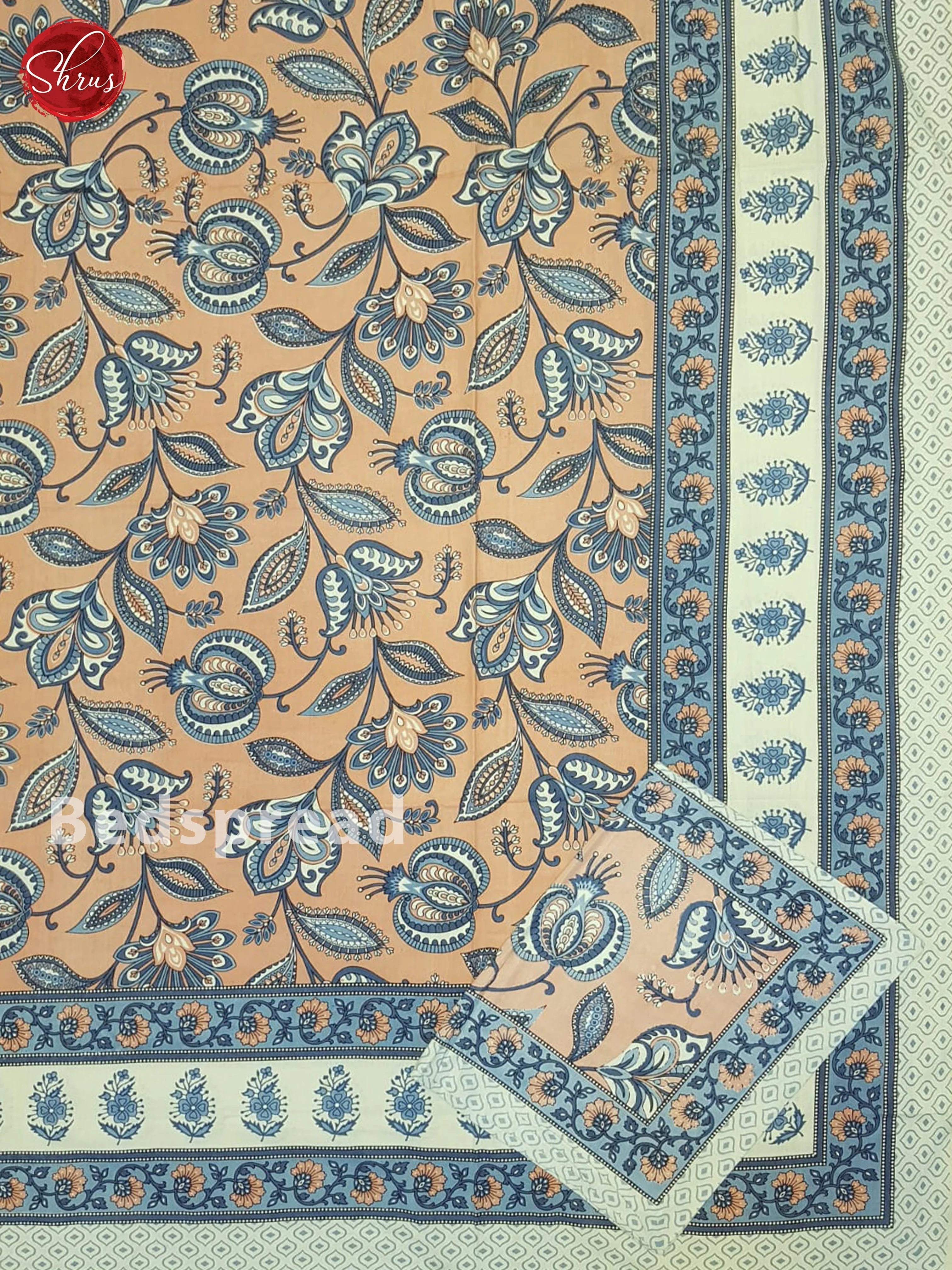 Peach And Cream-Jaipur Cotton Block Printed Double Spread - Image 2