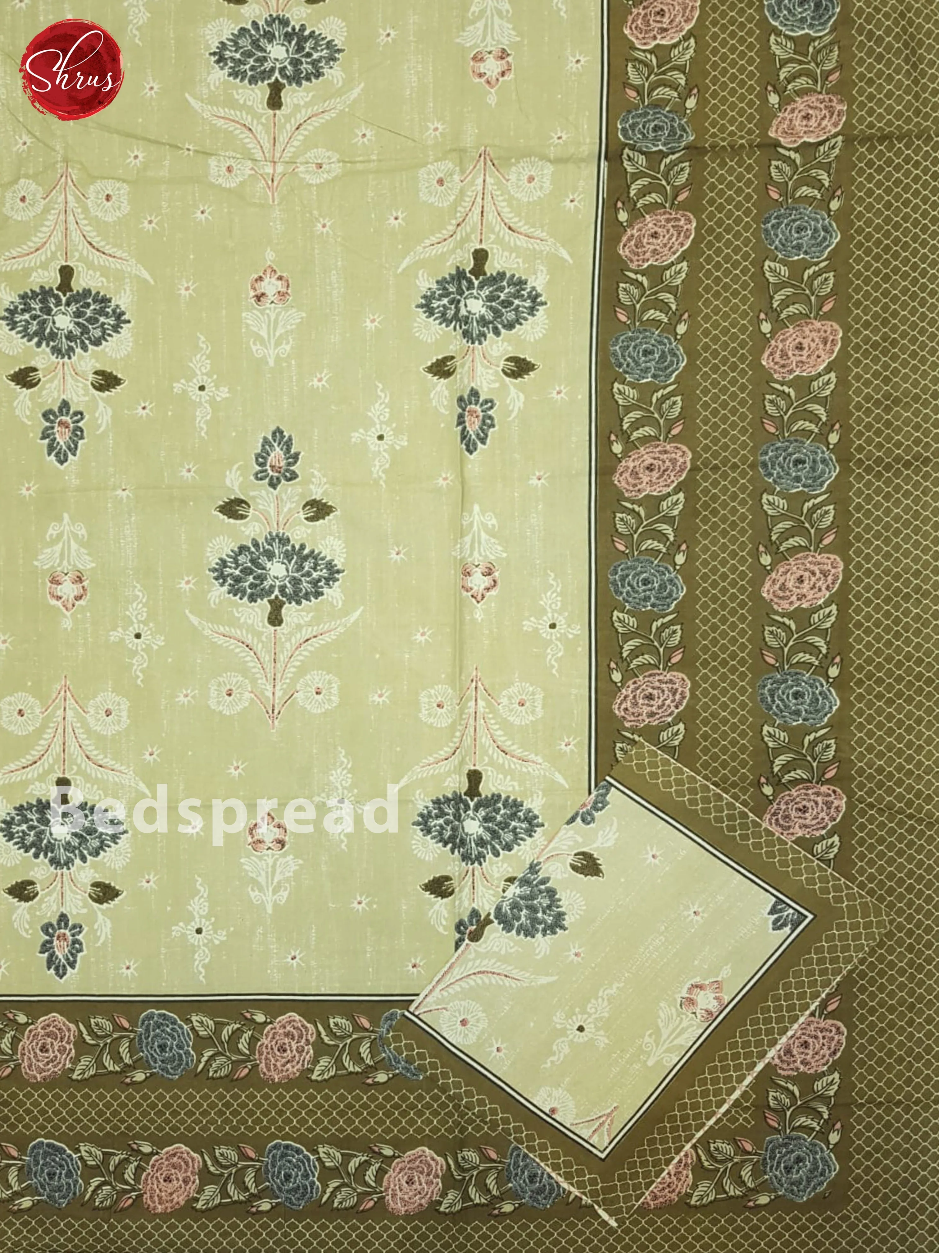 Green And Cream- Jaipur Block Printed Double Bed Spread - Image 2