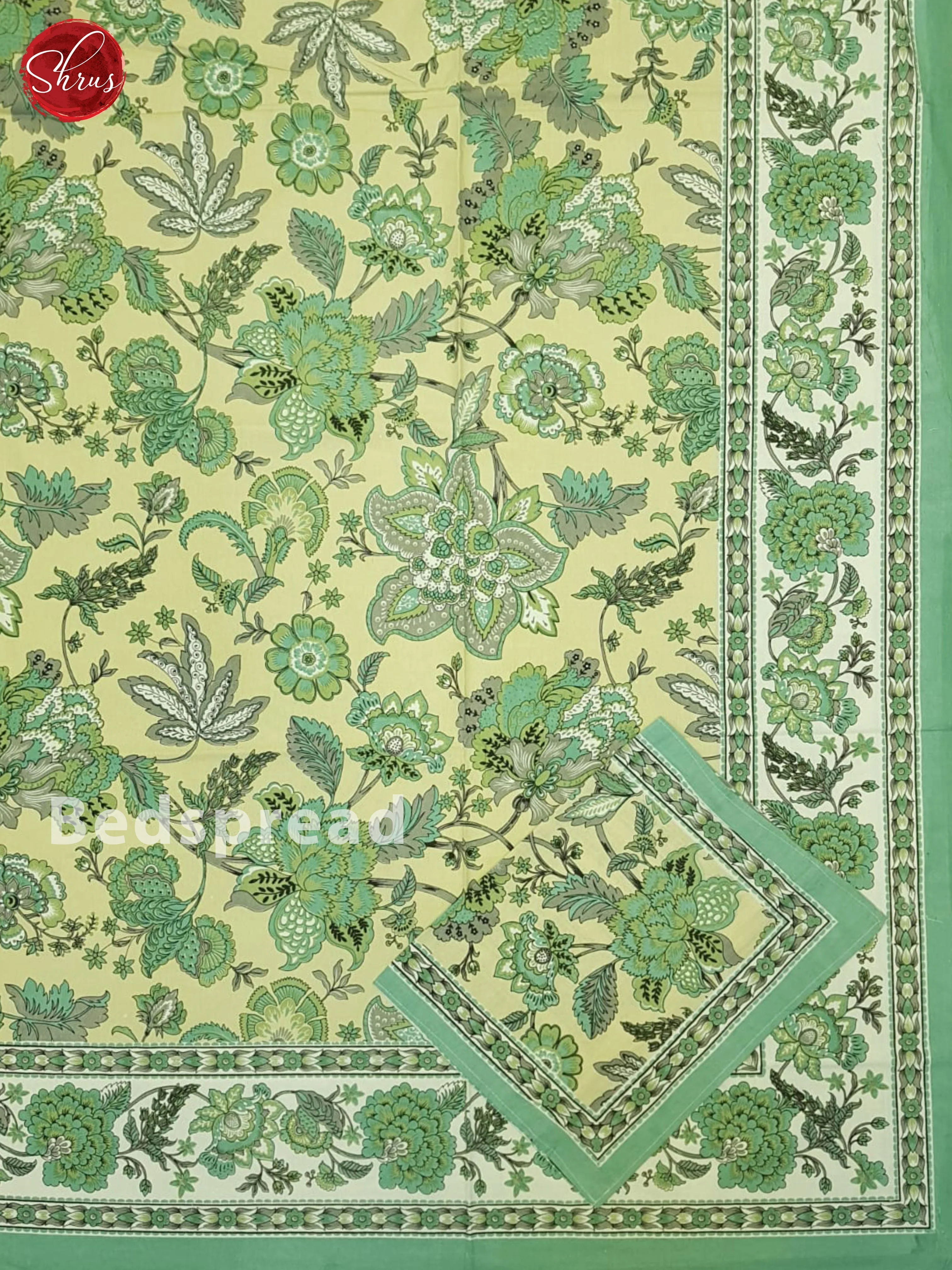 Beige And Green- Jaipur Block Printed Double Bed Spread - Image 2