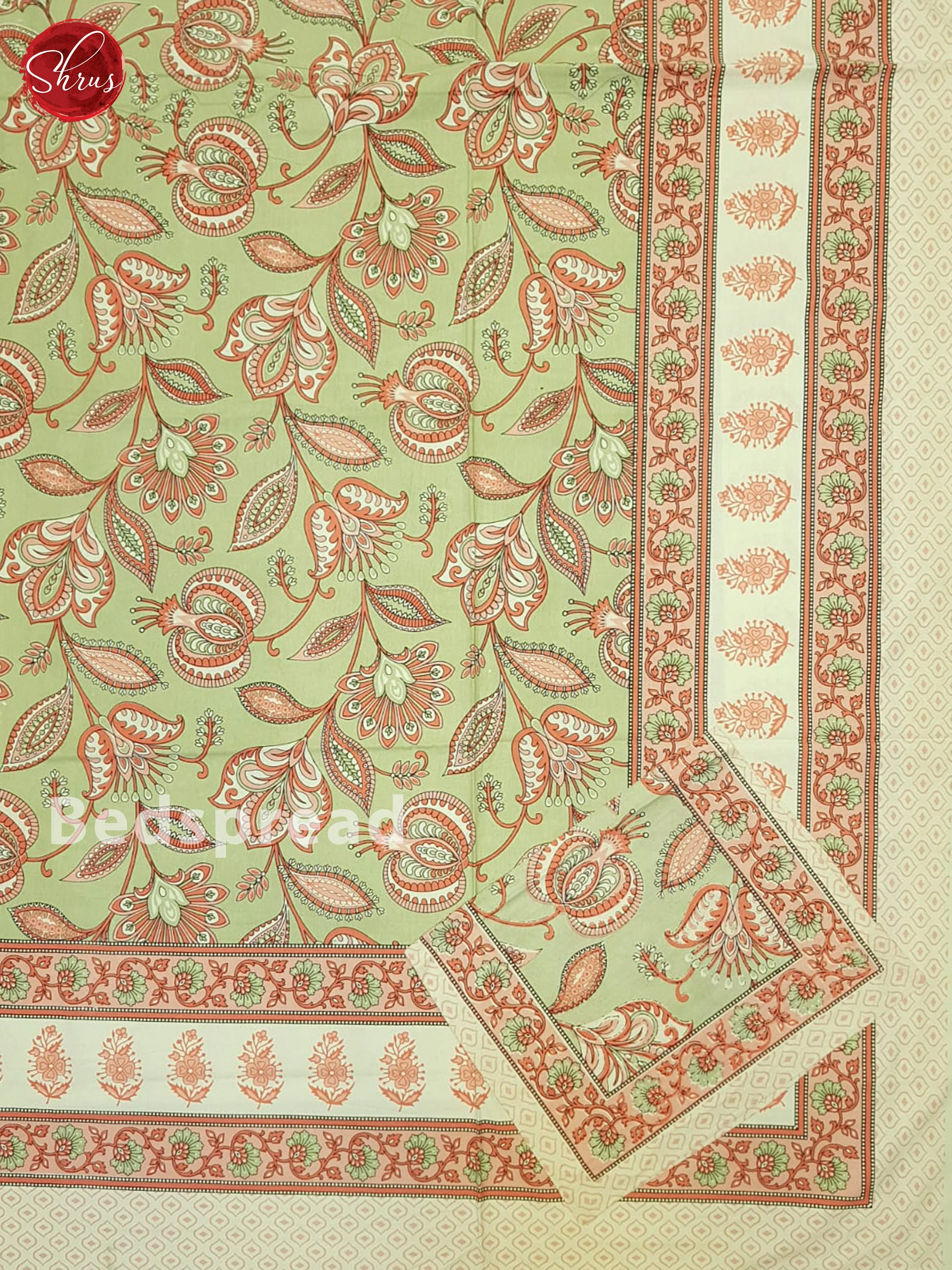Green And Cream- Jaipuri Block Printed Double Bedsheet - Image 2