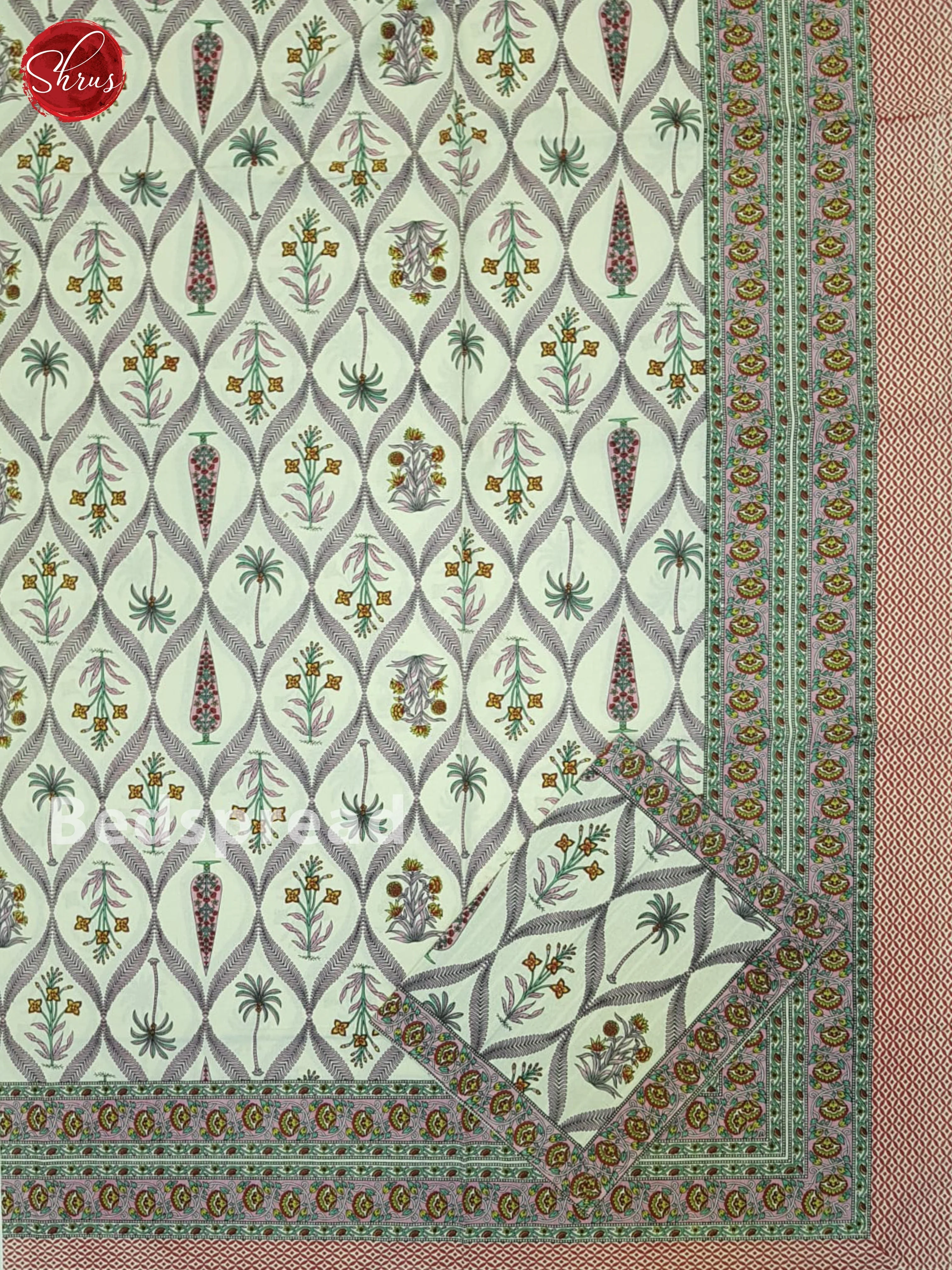 Cream & Pink - Jaipuri Block Printed Cotton Double Bedsheet - Image 2