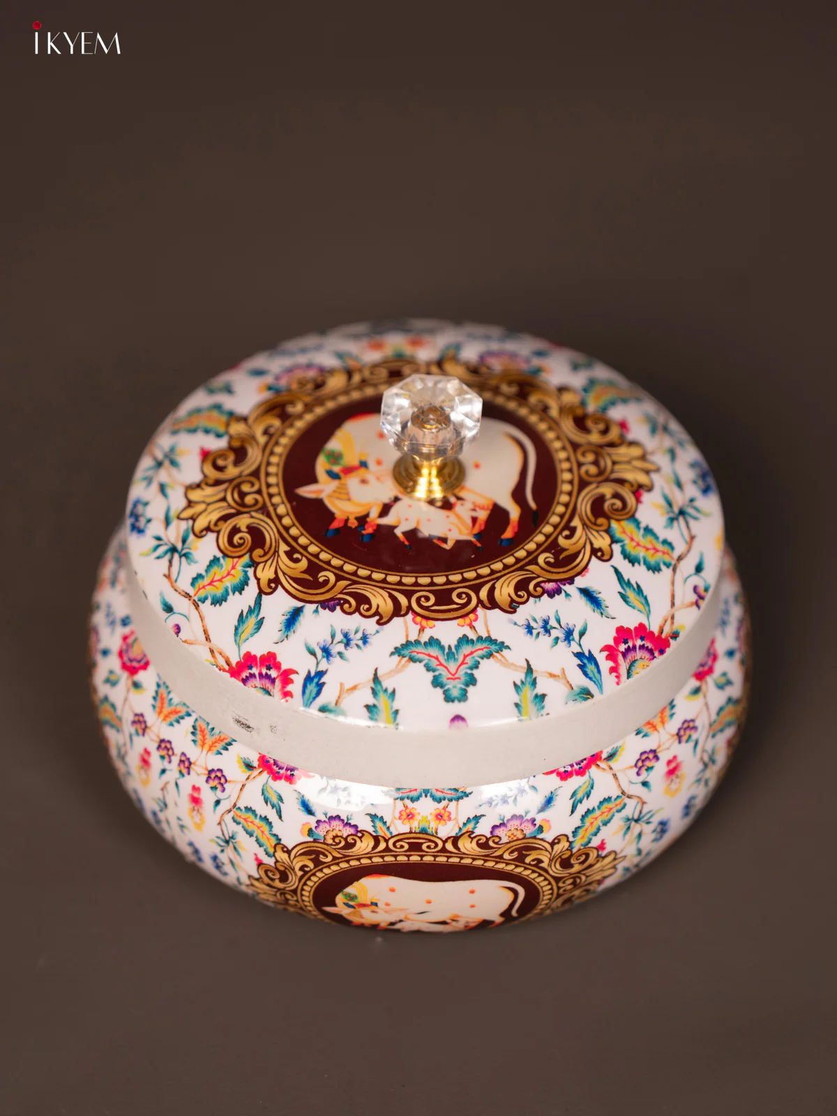 Artistic Cow & Calf Printed White Dry Fruits Jar - KG25114