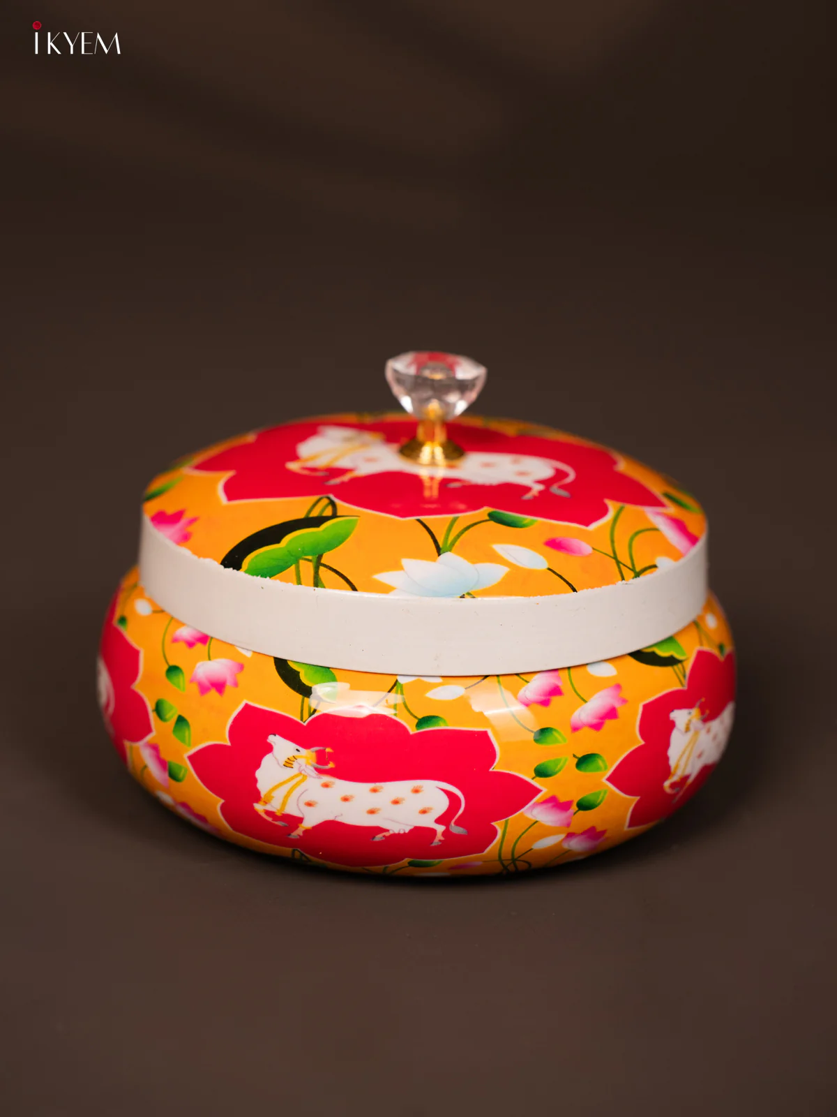Decorative Cow Printed Pink & Yellow Round Dry Fruits Box - KG25118 - Image 2