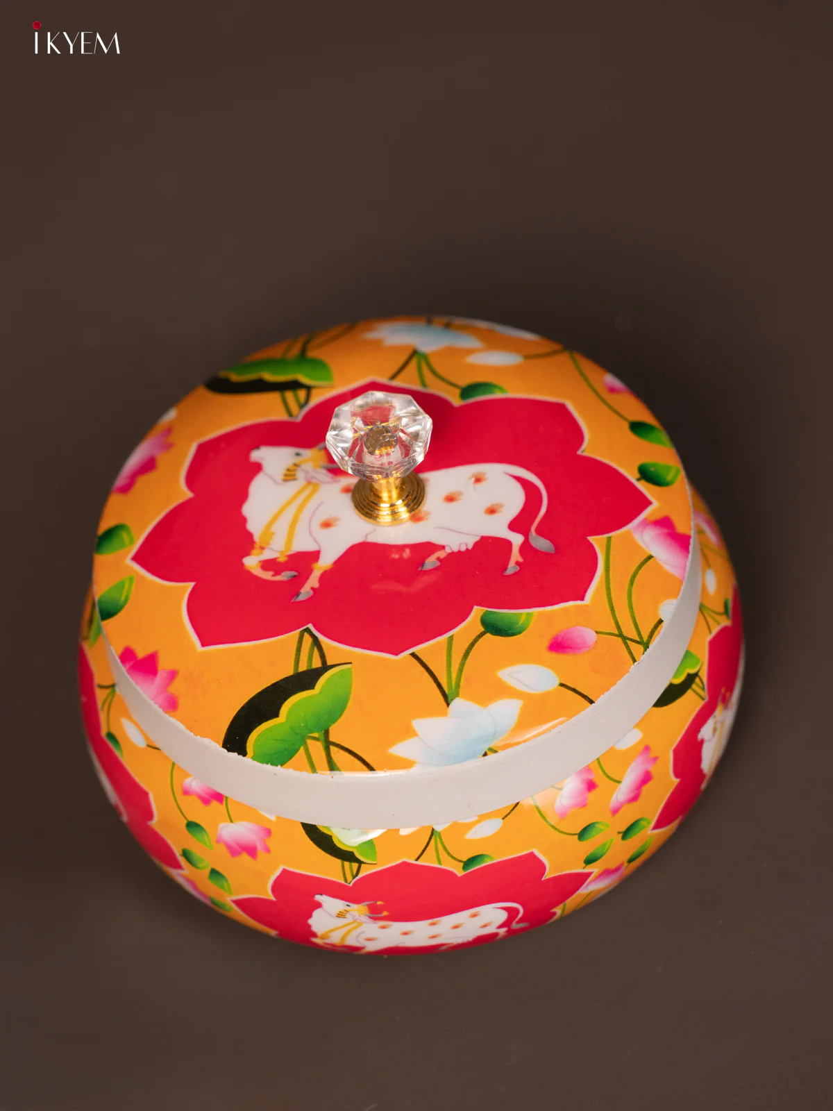 Decorative Cow Printed Pink & Yellow Round Dry Fruits Box - KG25118 - Image 3
