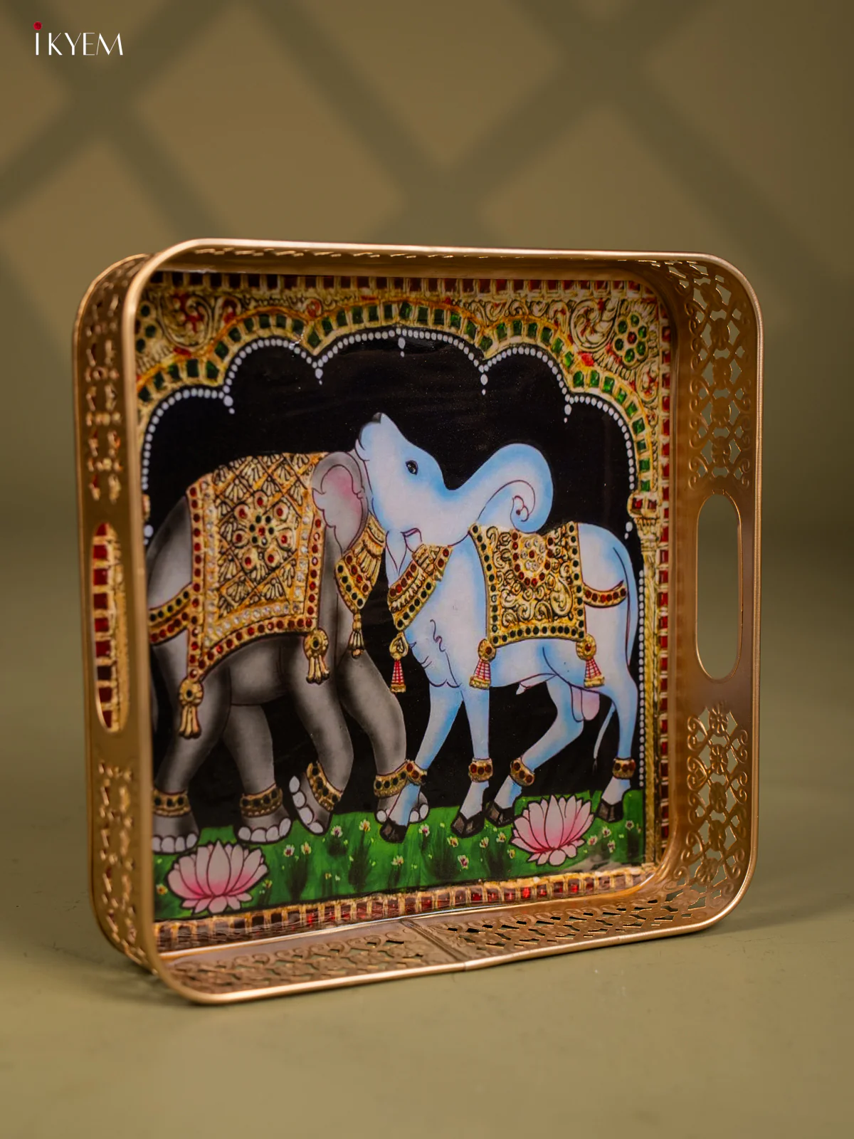 Stunning Elephant & Cow Printed Square Metal Tray - KF25130 - Image 2
