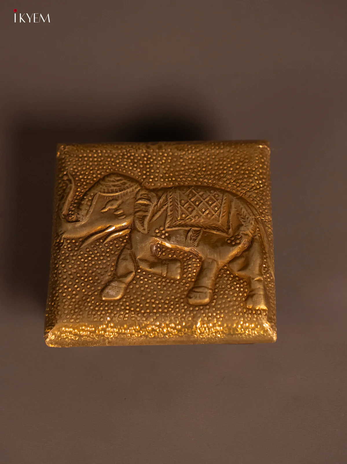 Beautiful 4X4 Inches Elephant Embossed Brass Chowki - KH16114