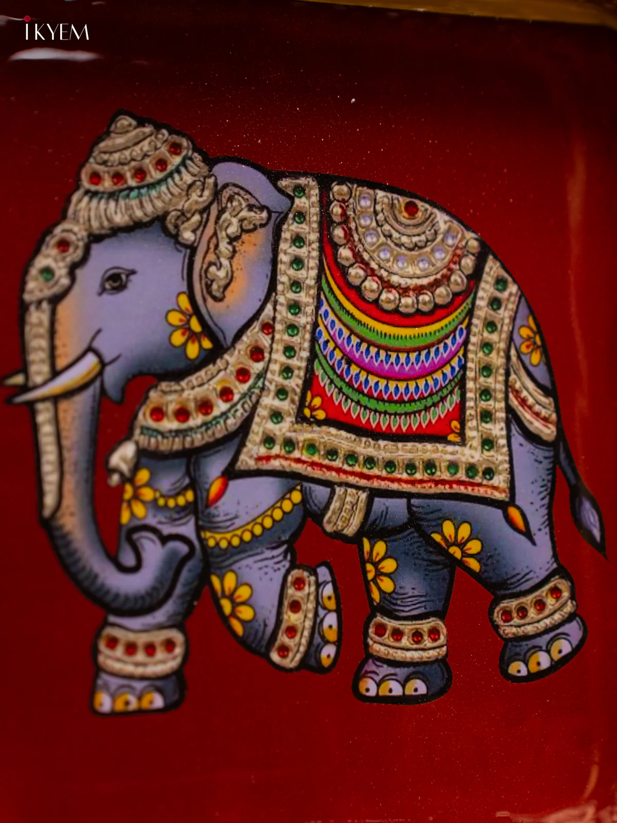 Majestic Elephant Printed Maroon Colour Square Metal Tray - KF24186 - Image 3