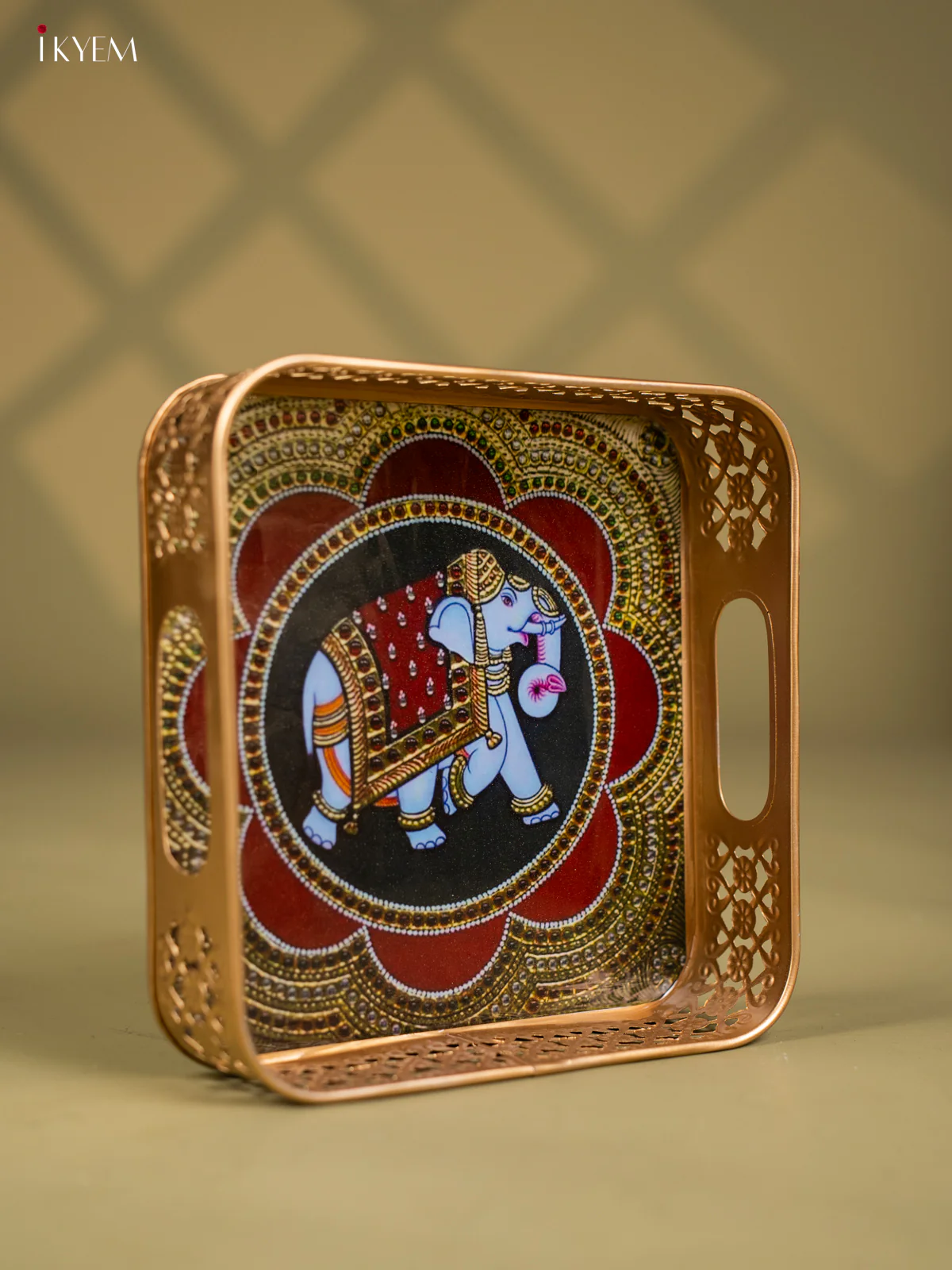 Elephant Printed Square Metal tray - KF24185 - Image 2