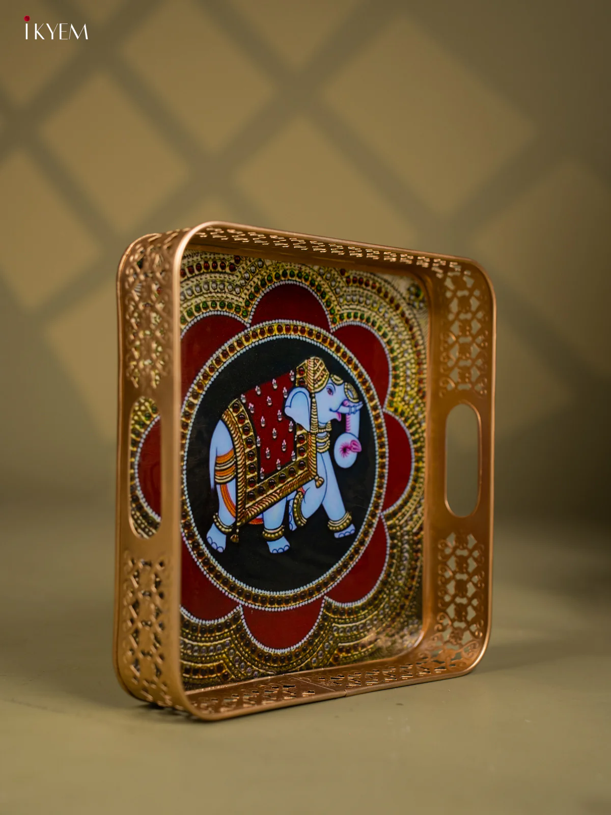 Elephant Printed Square Metal tray - KF25126 - Image 2